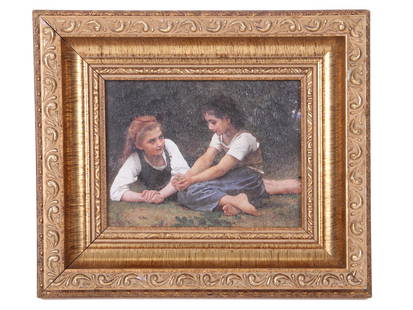 PRINT AFTER WILLIAM ADOLPHE BOUGUEREAU PAINTING: William Adolphe Bouguereau (French, Italian, 1825-1905). Print on paper, The Nut Gatherers, 1882. Signed and dated lower left. Framed. Provenance: Unicorn Antique Secaucus, NJ, United States,