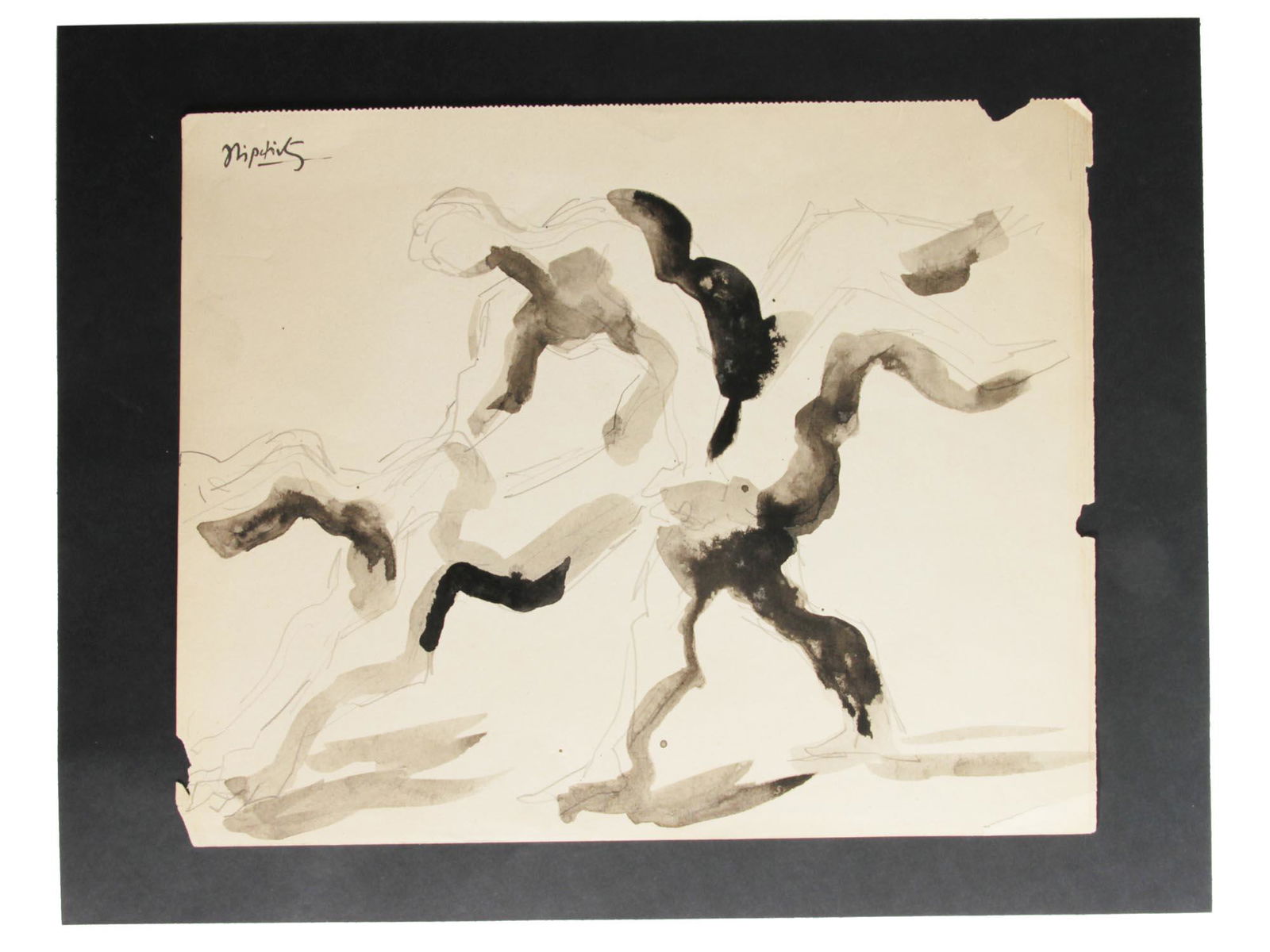 A JACQUES LIPCHITZ ORIGINAL INK ON PAPER PAINTING (1 of 7)