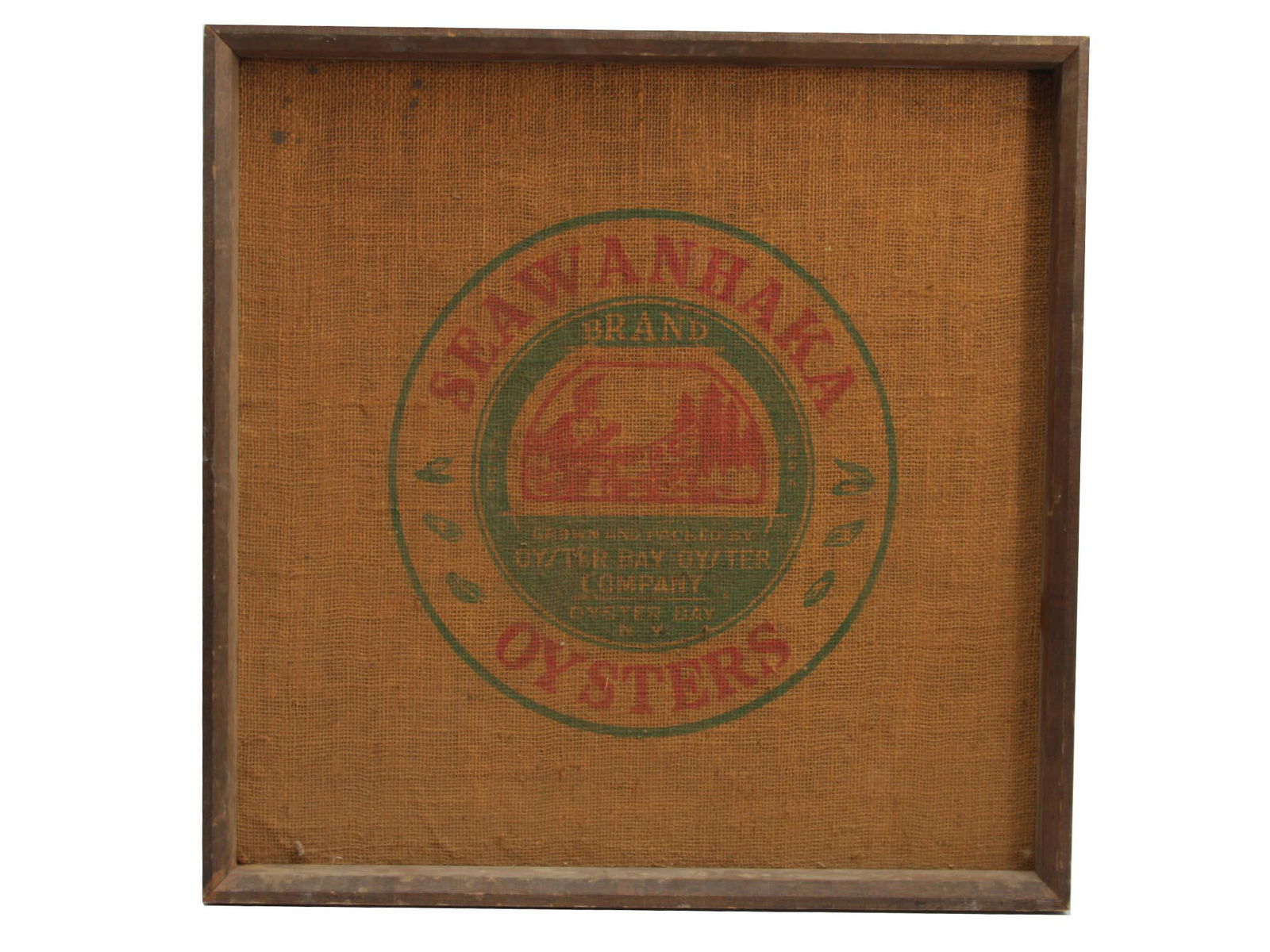 AN ANTIQUE SACKCLOTH SEAWANHAKA OYSTERS SIGN (1 of 3)