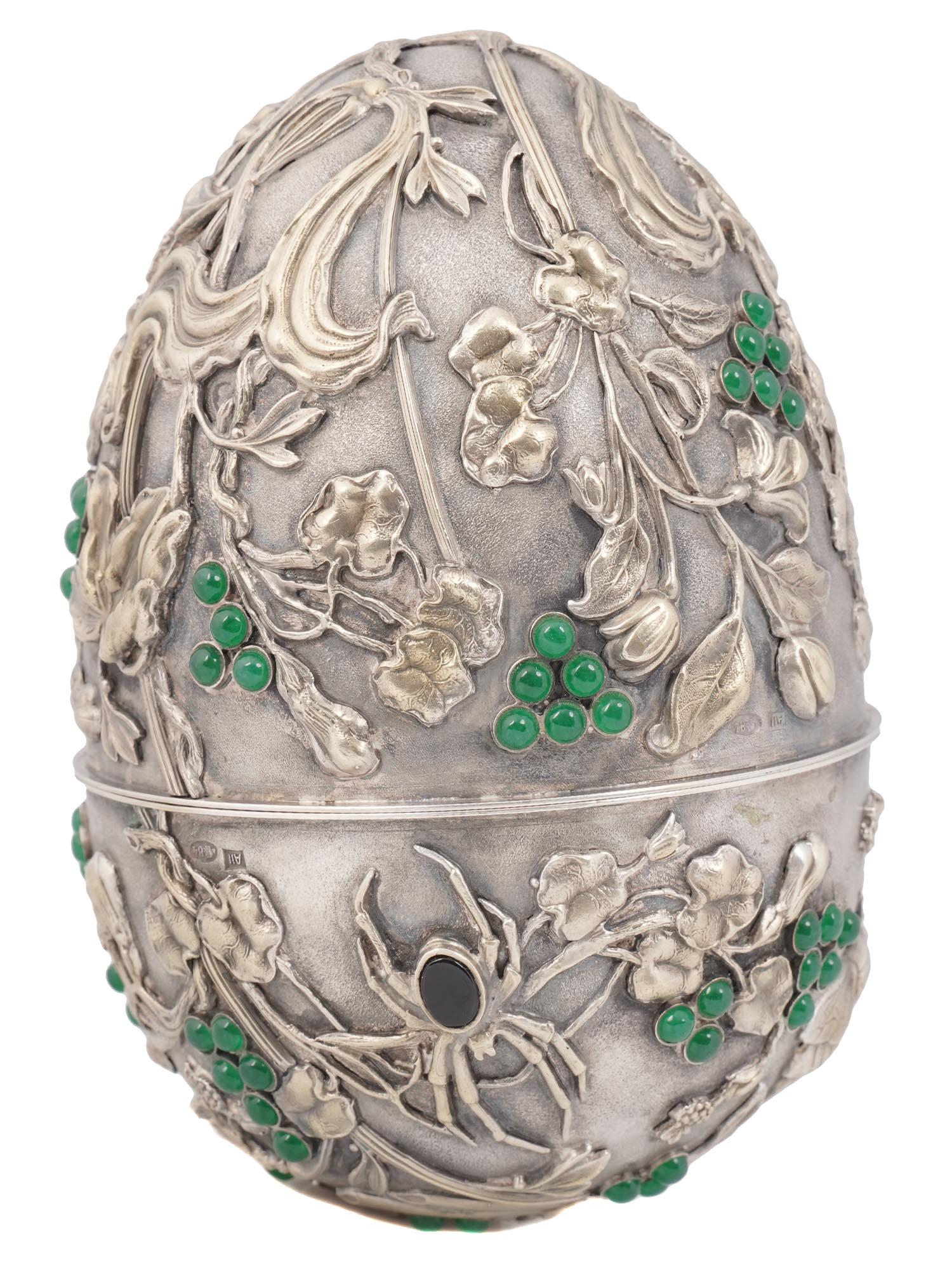 EXTRA LARGE RUSSIAN SILVER  EGG WITH STONES (1 of 9)
