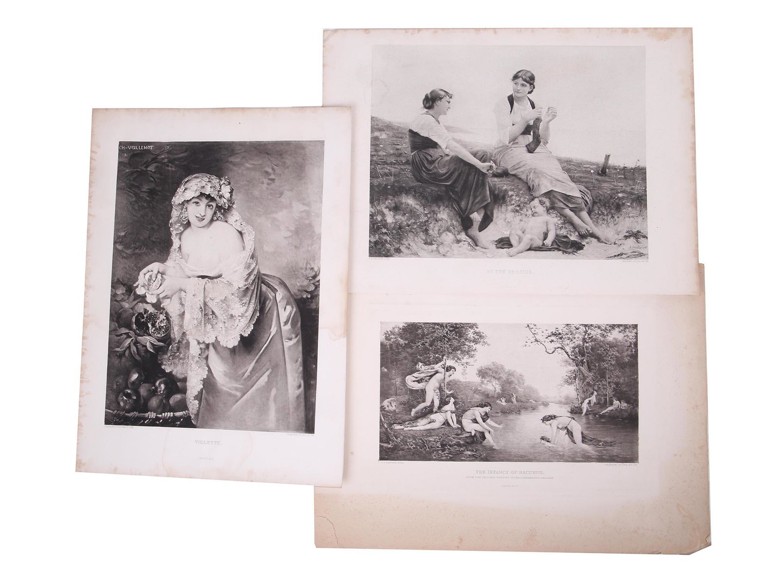ANTIQUE NINETEENTH CENTURY FRENCH ART ETCHINGS: A collection of black and white antique etchings of different French academic art printed by Gebbie and Co, a British photogravure workshop which was most prominent in the 1880-1890s. The engravings w