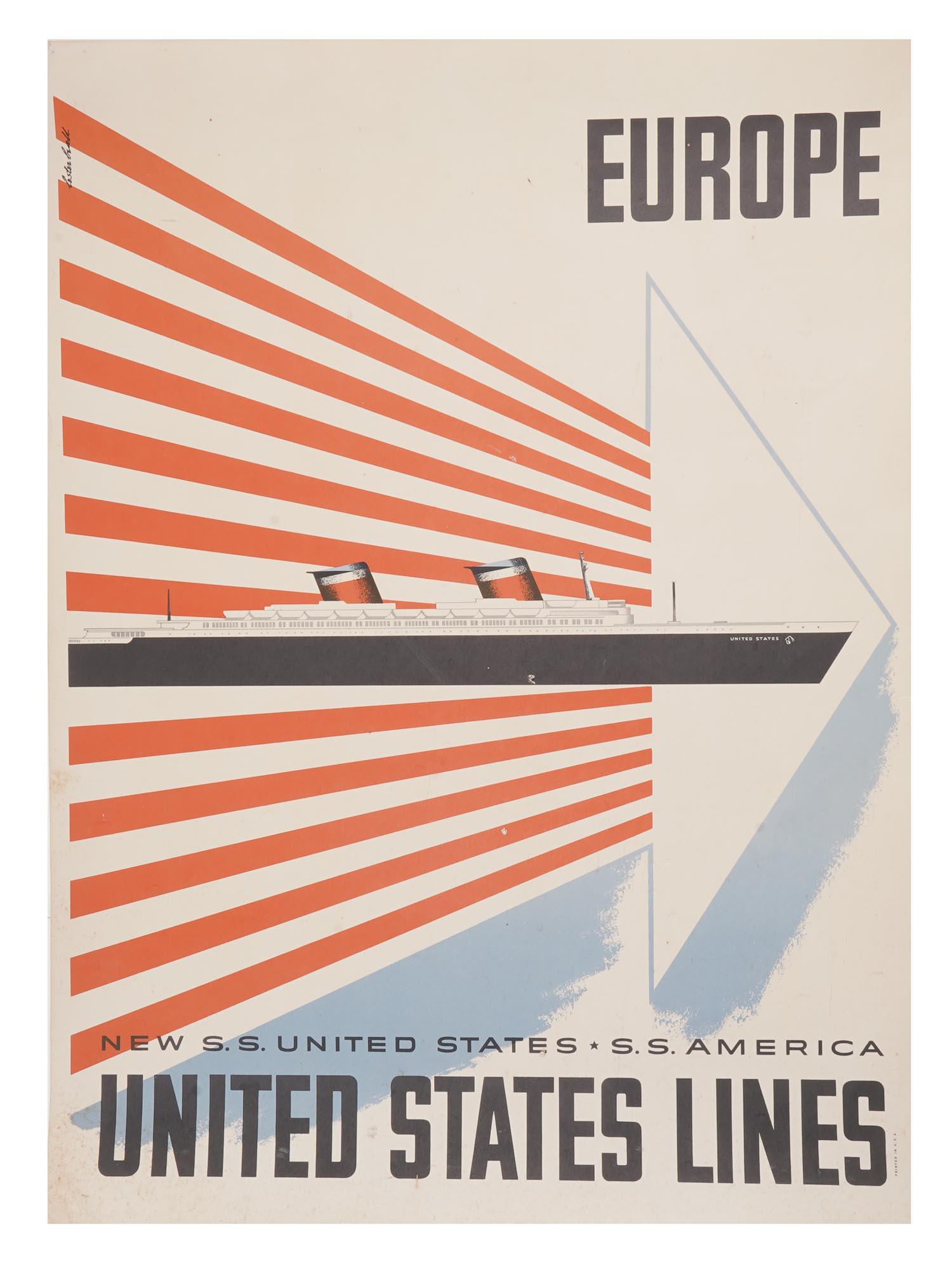 ORIGINAL 1952 VINTAGE USA SS LINES TRAVEL POSTER (1 of 3)