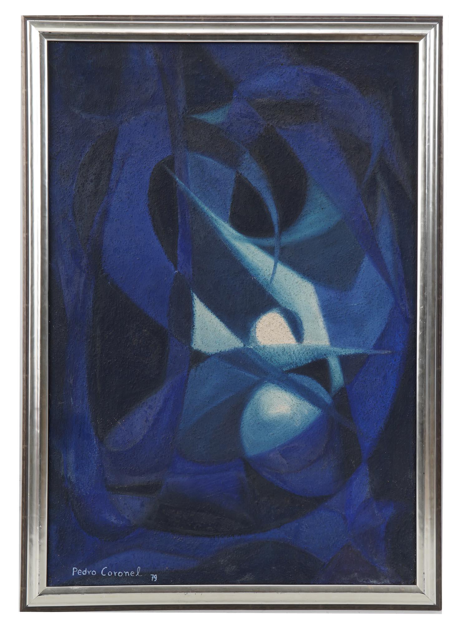 PEDRO CORONEL BLUE ABSTRACT PAINTING ON CANVAS (1 of 4)