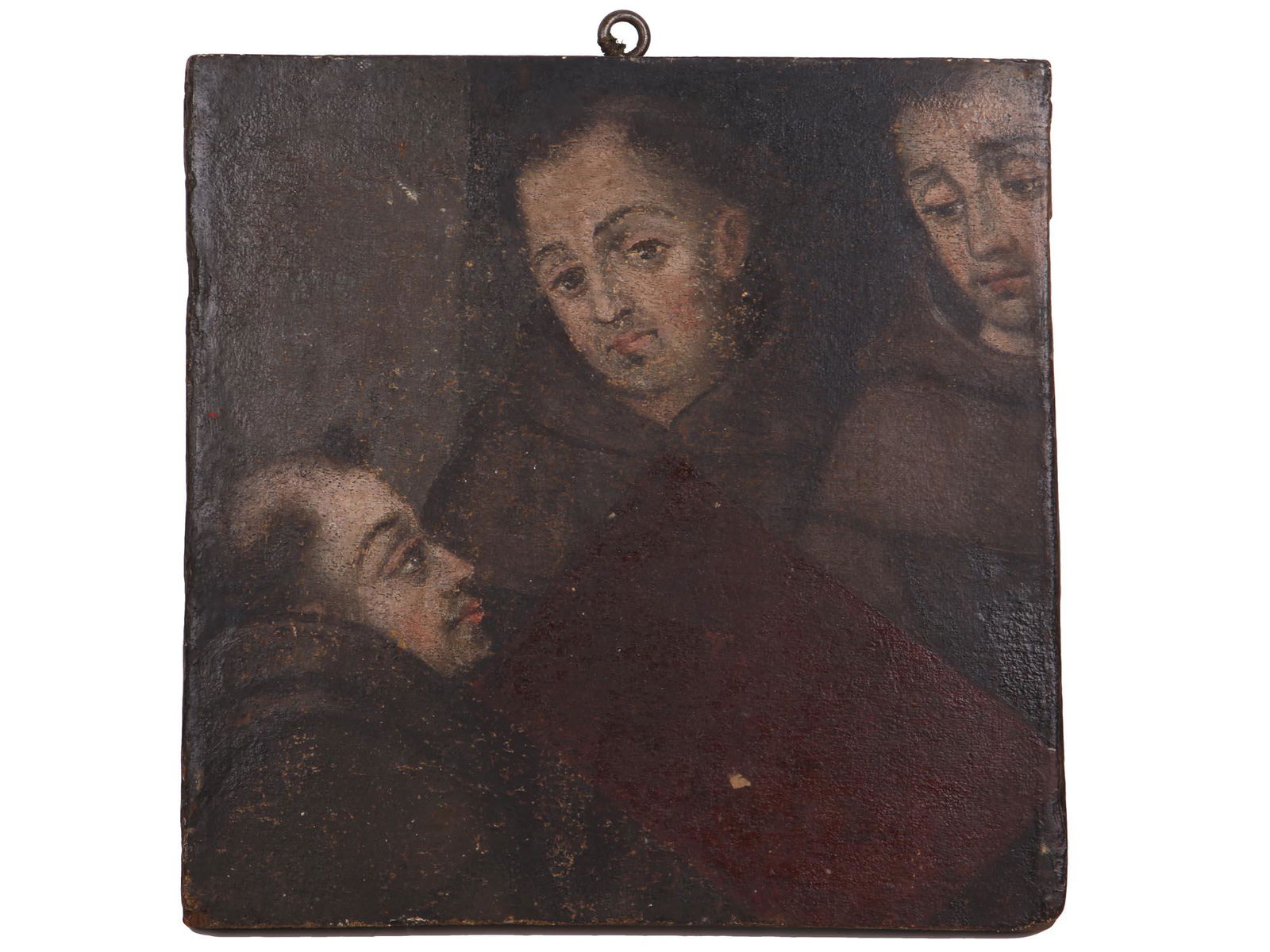 ANTIQUE 17TH CENTURY PAINTING OF THREE MONKS (1 of 5)