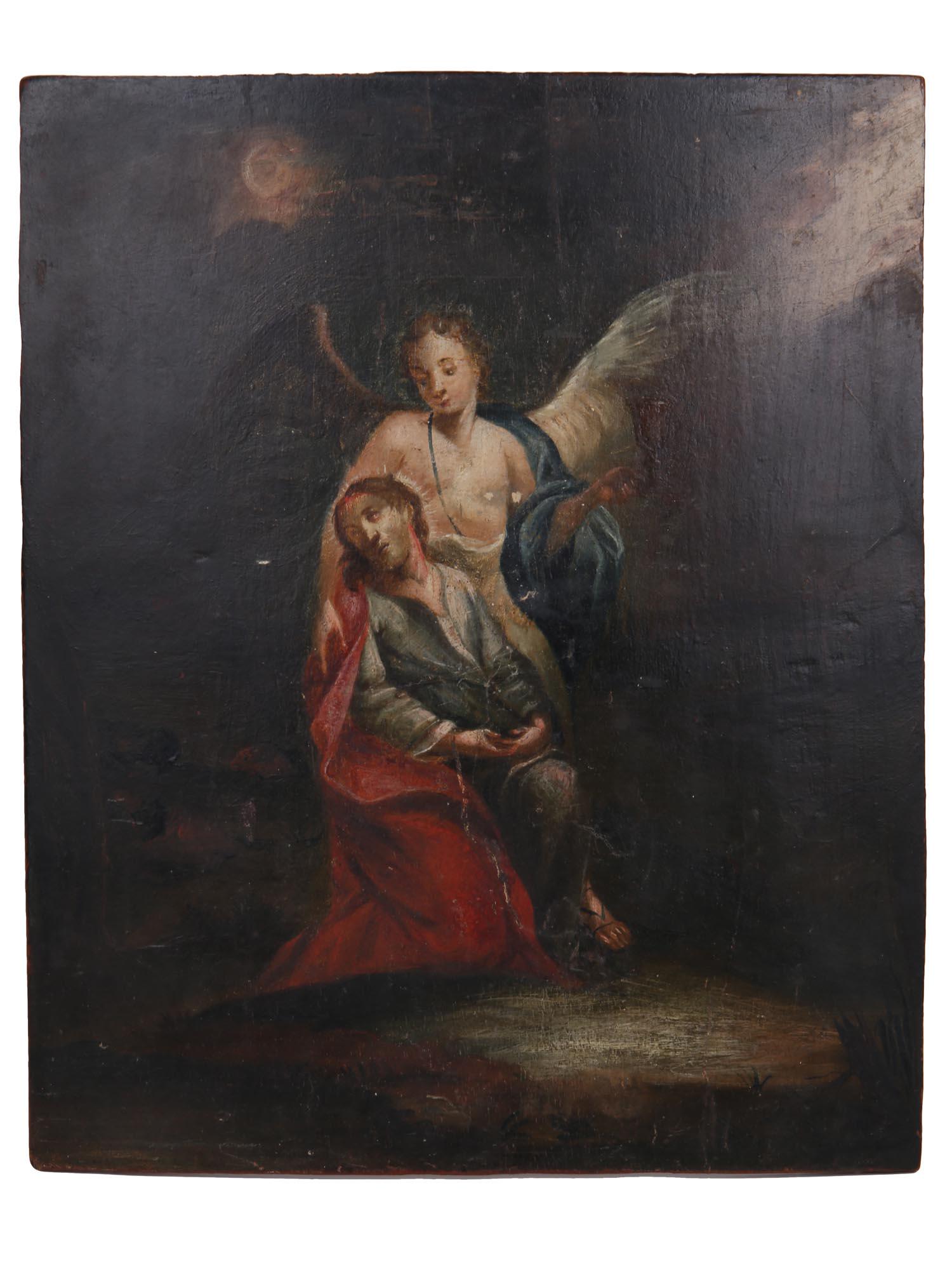 ANTIQUE 18 CENTURY ICON PAINTING JESUS AND ANGEL (1 of 6)