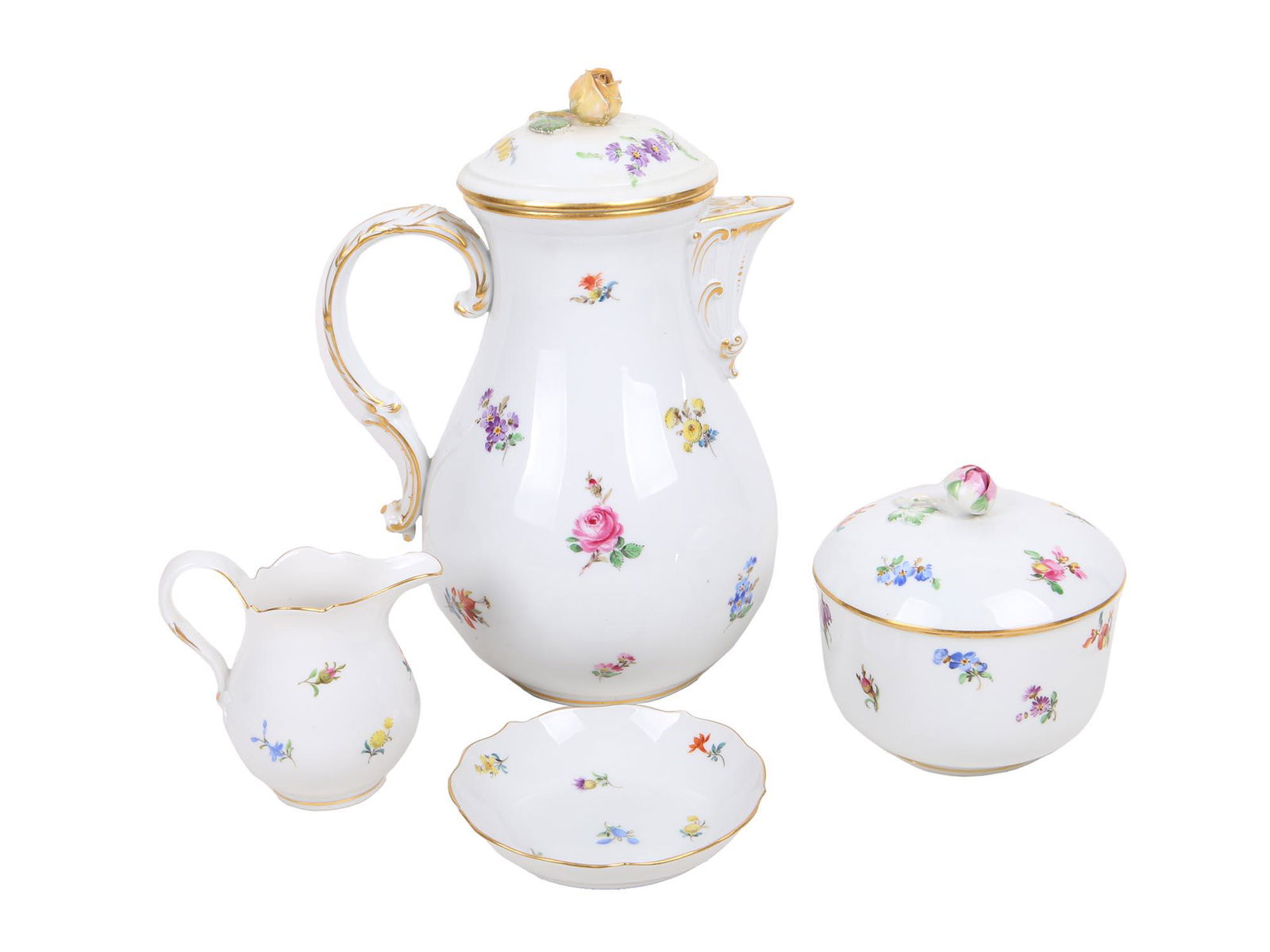 ANTIQUE MEISSEN PORCELAIN COFFEE POT CREAMER BOWL (1 of 7)