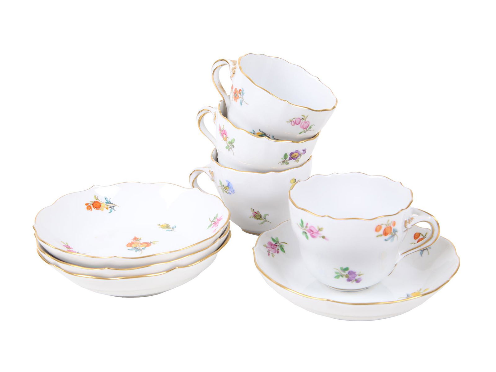 ANTIQUE MEISSEN PORCELAIN COFFEE CUPS AND SAUCERS (1 of 9)