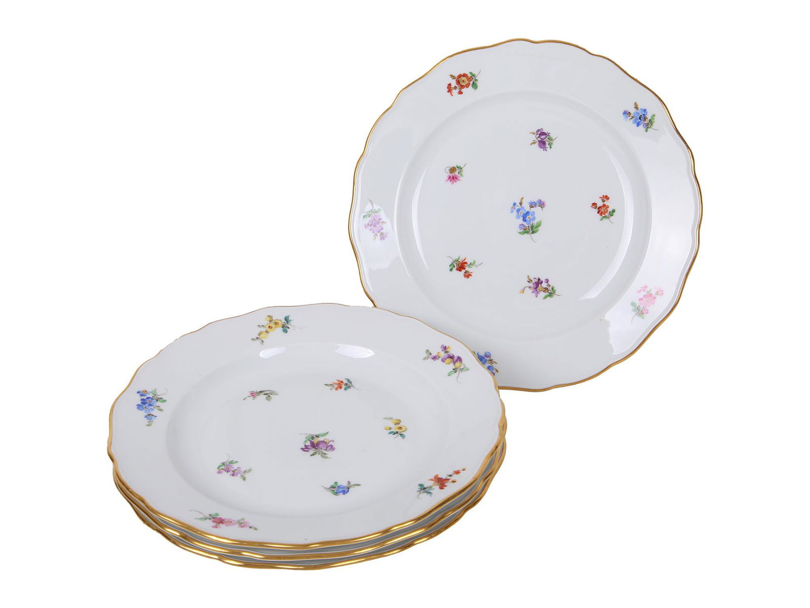 FOUR ANTIQUE 1900S MEISSEN PORCELAIN PLATES GILT (1 of 5)