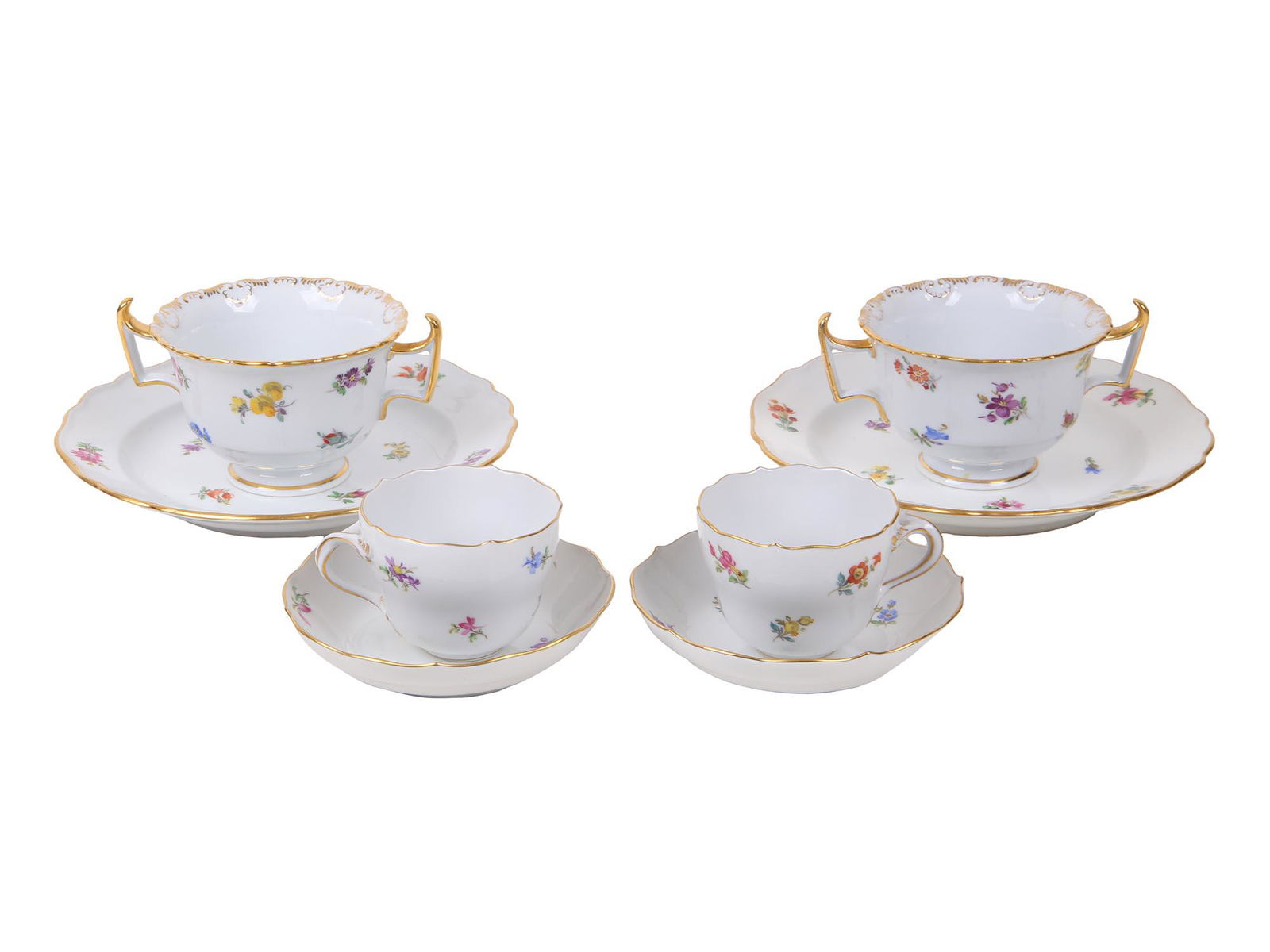 ANTIQUE MEISSEN PORCELAIN COFFEE TEA CUPS SAUCERS (1 of 9)