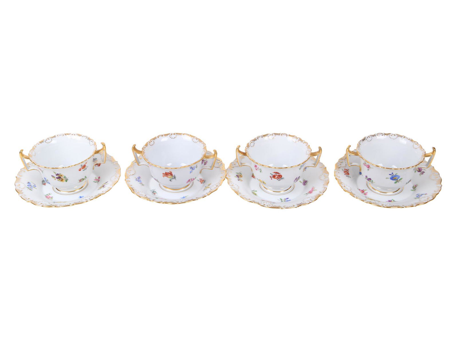 ANTIQUE MEISSEN PORCELAIN TEA CUPS AND SAUCERS (1 of 6)