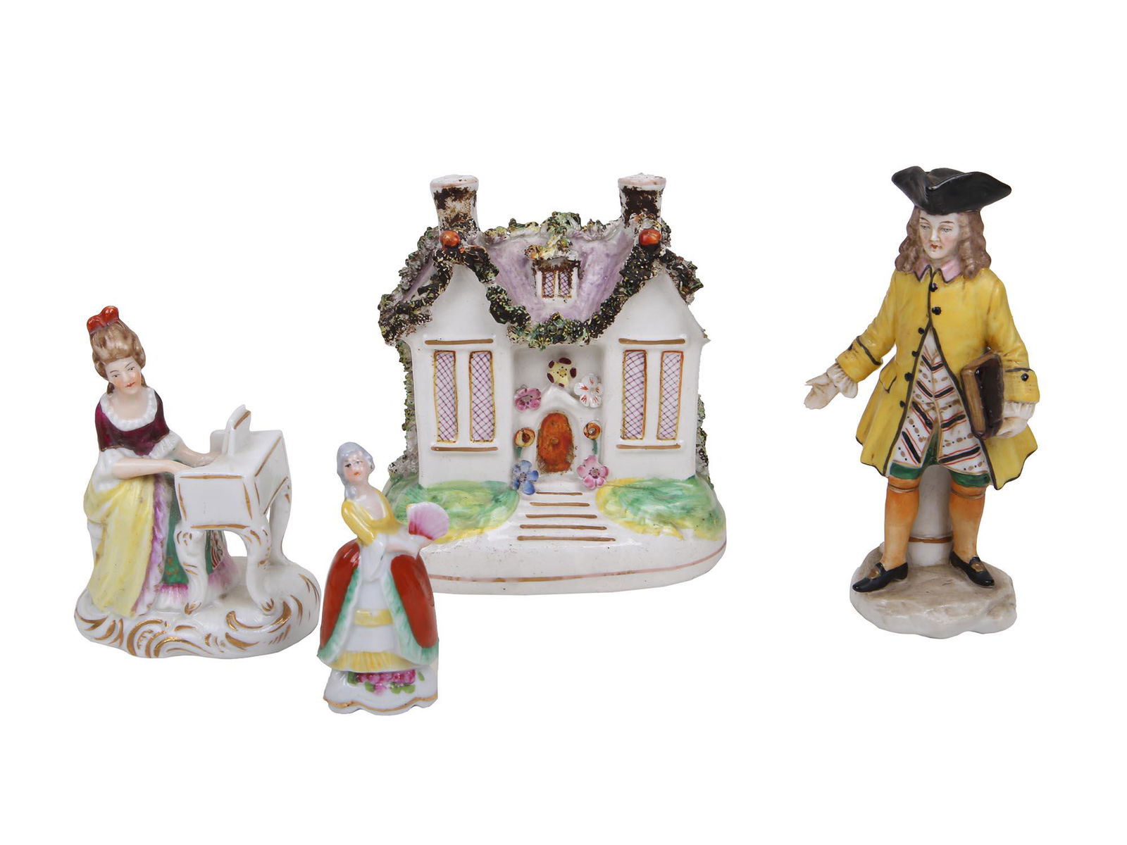 4 ANTIQUE PORCELAIN FIGURINES, ENGLISH, GERMAN (1 of 8)