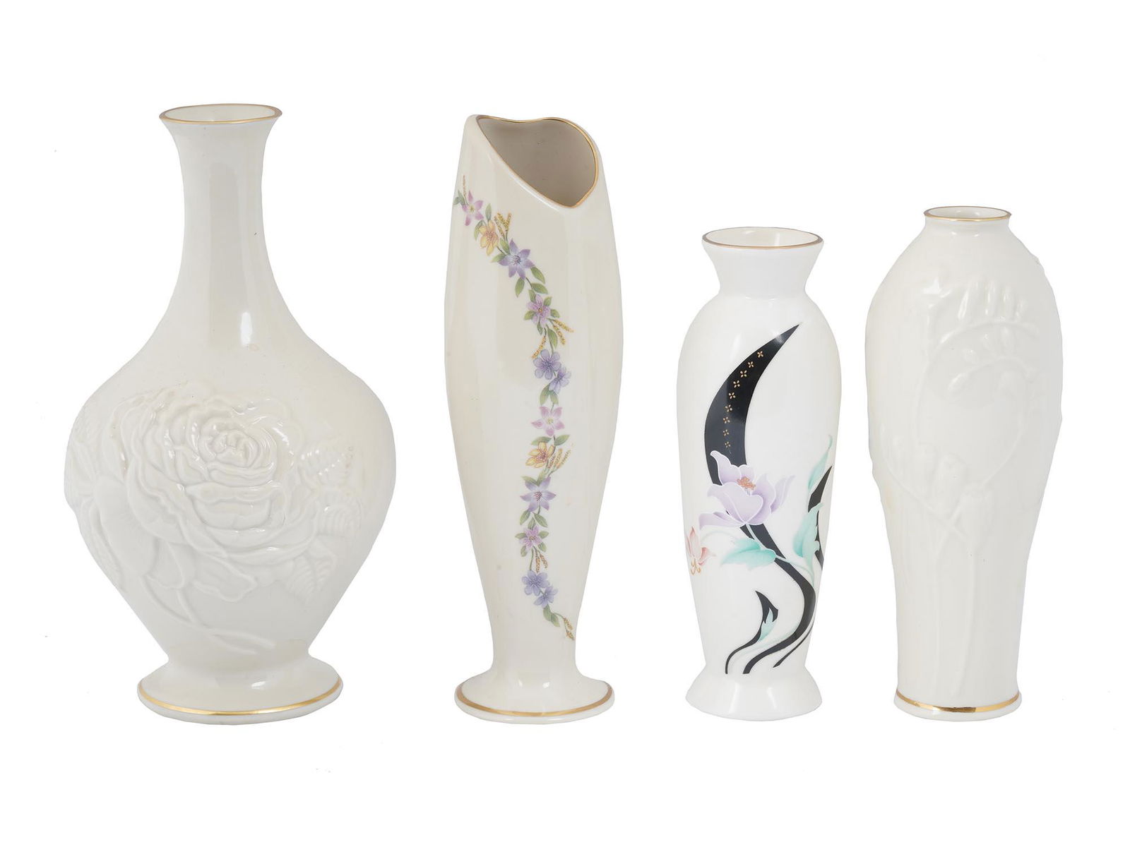 4 VINTAGE FLORAL FLUTE VASES, ROYAL CROWN, LENOX (1 of 6)