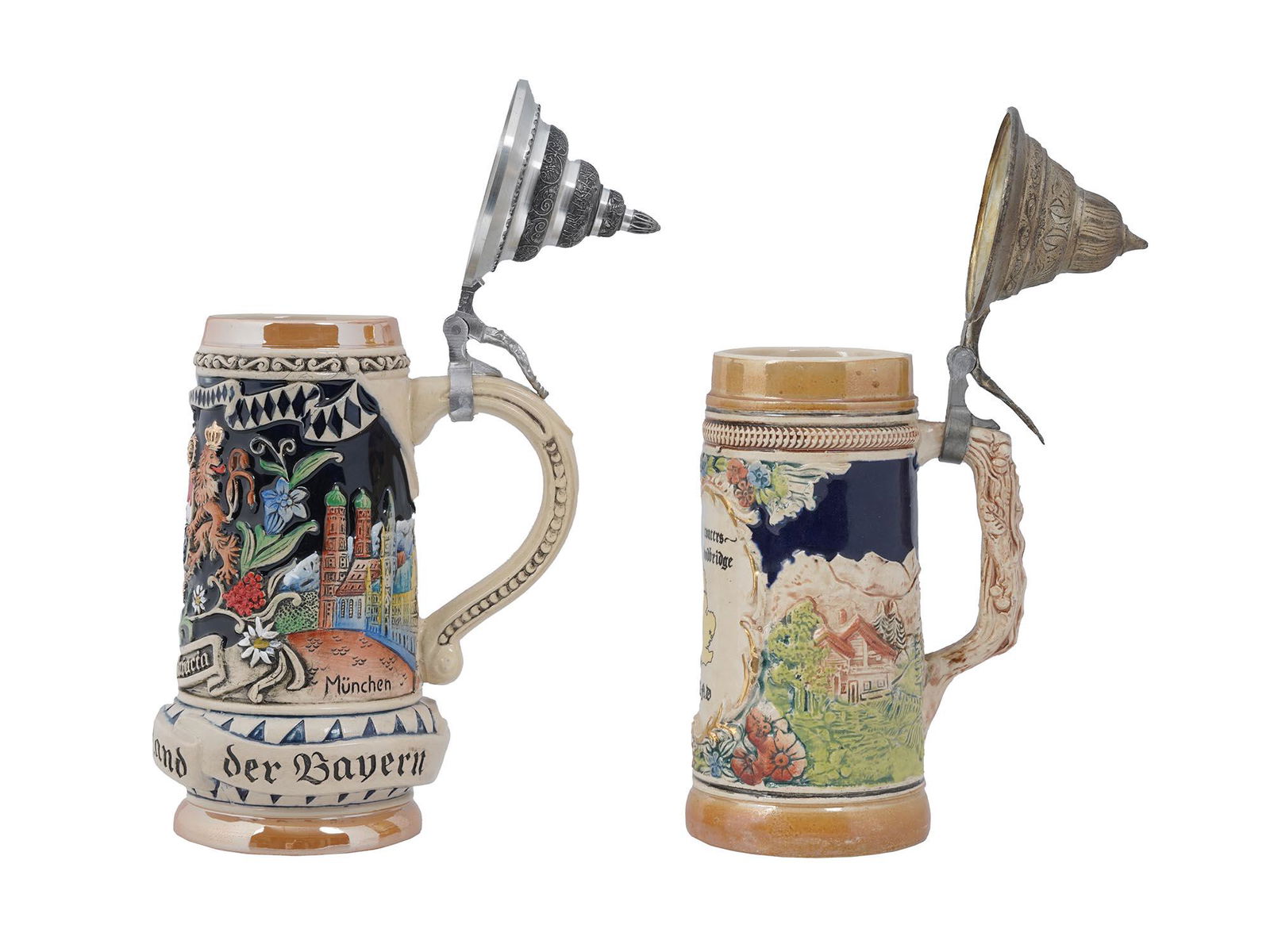 TWO VINTAGE GERMAN BEER STEINS, KING BAVARIA (1 of 10)