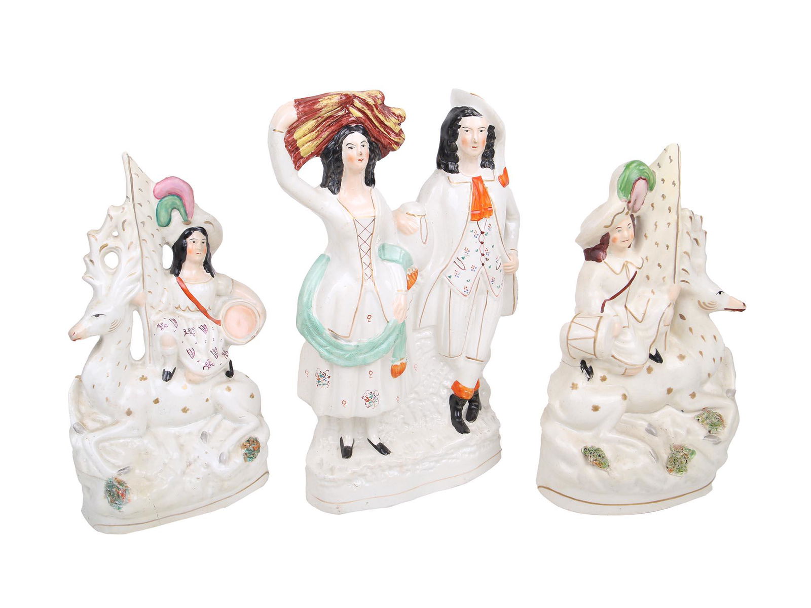 3 ANTIQUE ENGLISH STAFFORDSHIRE POTTERY FIGURINES (1 of 7)