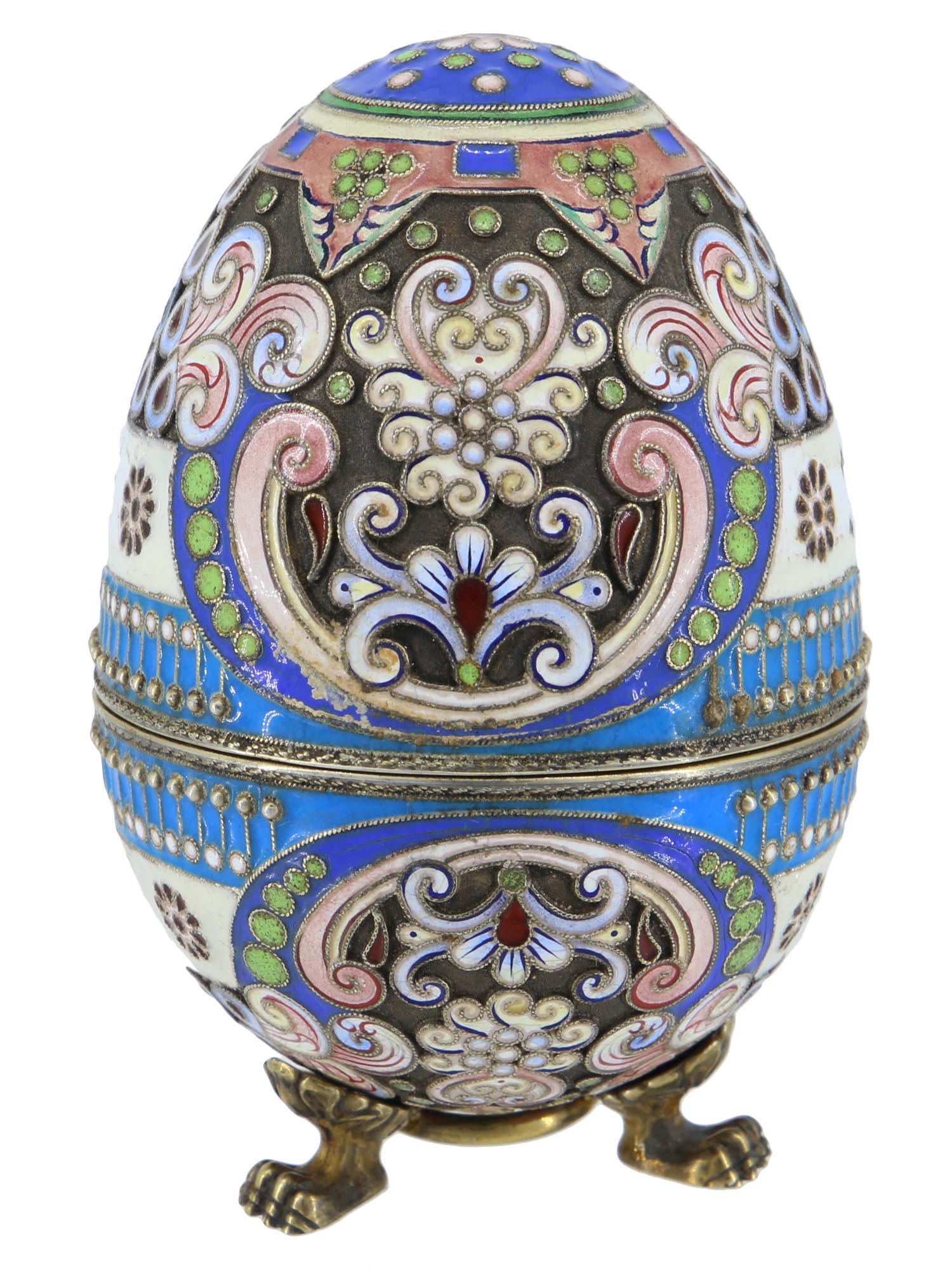 RUSSIAN SILVER CLOISONNE ENAMEL EGG WITH A STAND (1 of 8)
