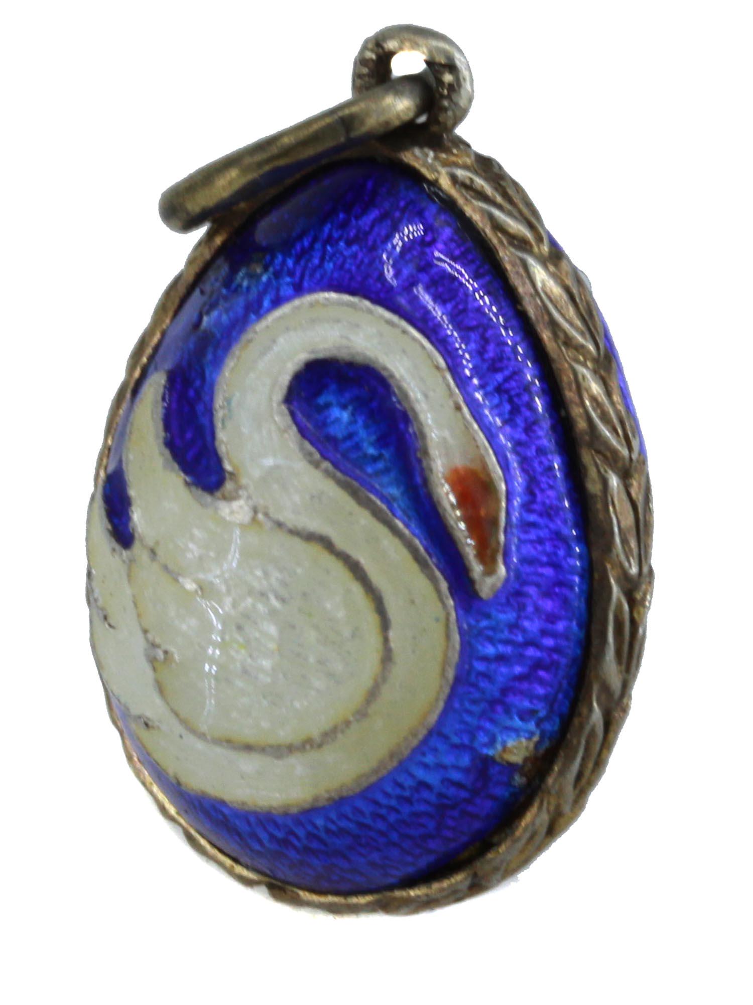 RUSSIAN SILVER AND ENAMEL SWAN EGG PENDANT (1 of 9)
