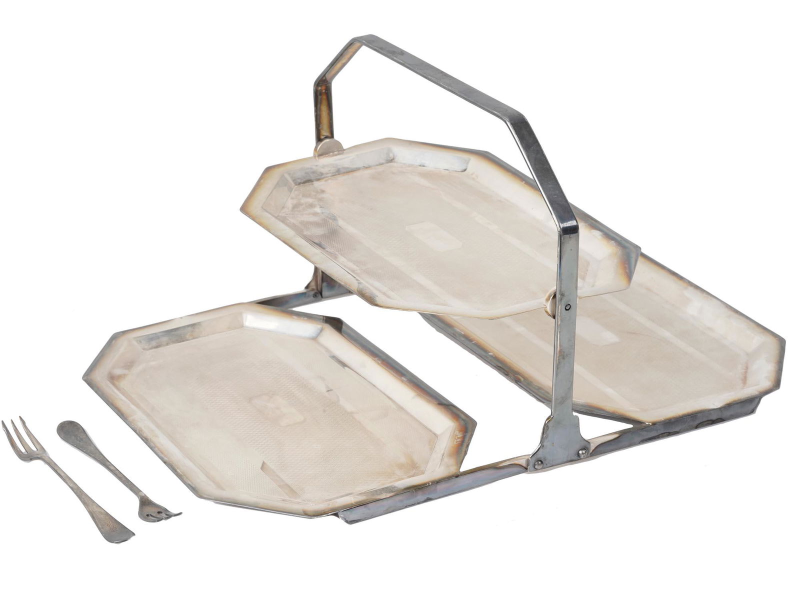 VINTAGE MID CENTURY FOLDING TRAY AND 2 FORKS (1 of 9)