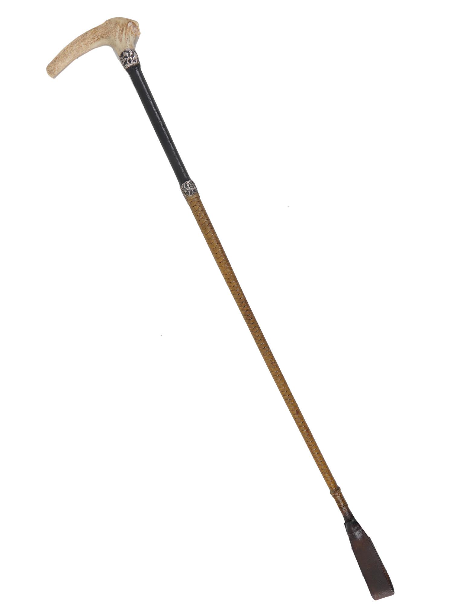 VINTAGE ENGLISH ANTLER HANDLE HUNTING RIDING CROP (1 of 6)