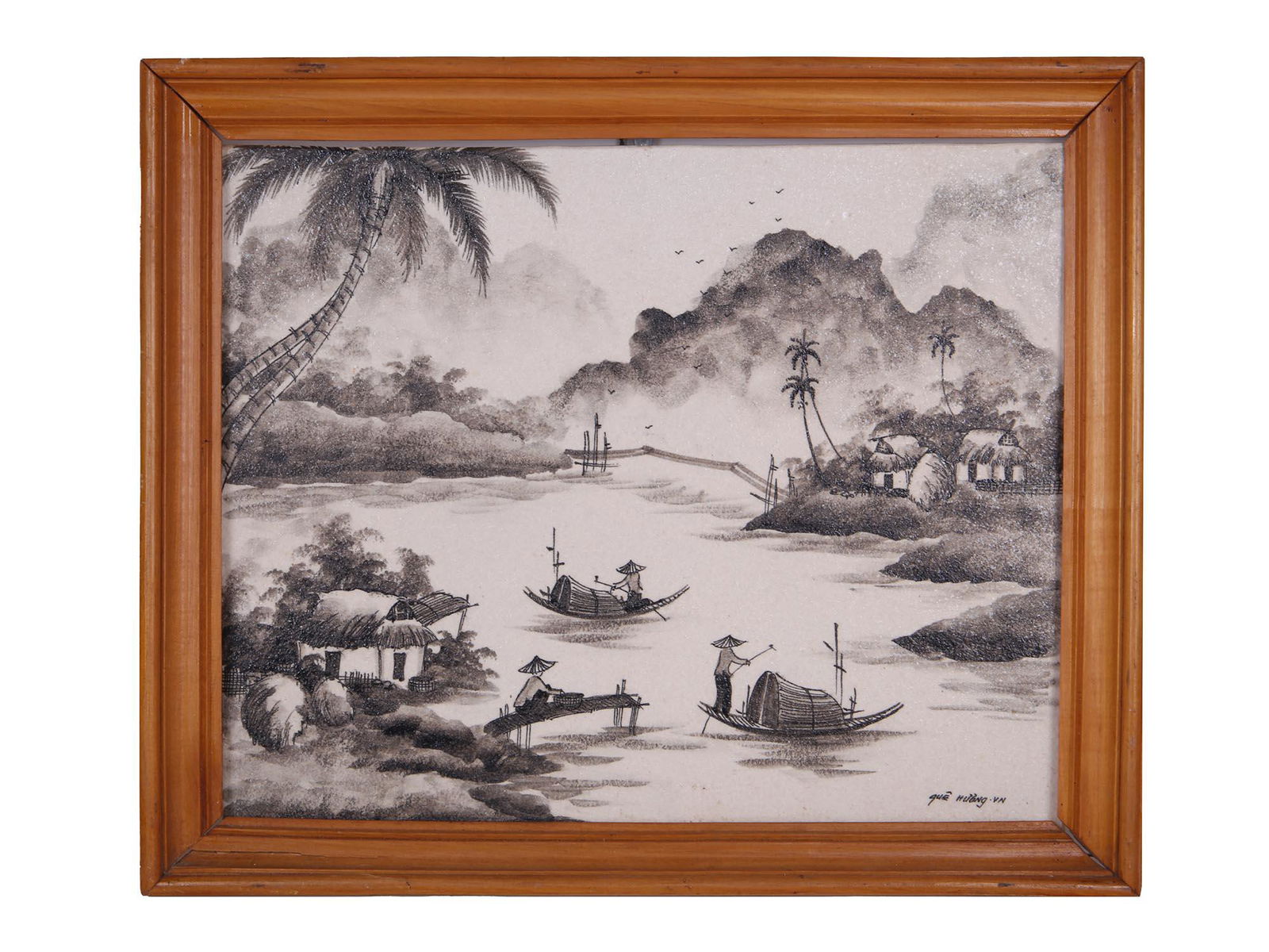 VINTAGE VIETNAMESE RURAL MONOCHROME CERAMIC PRINT (1 of 4)
