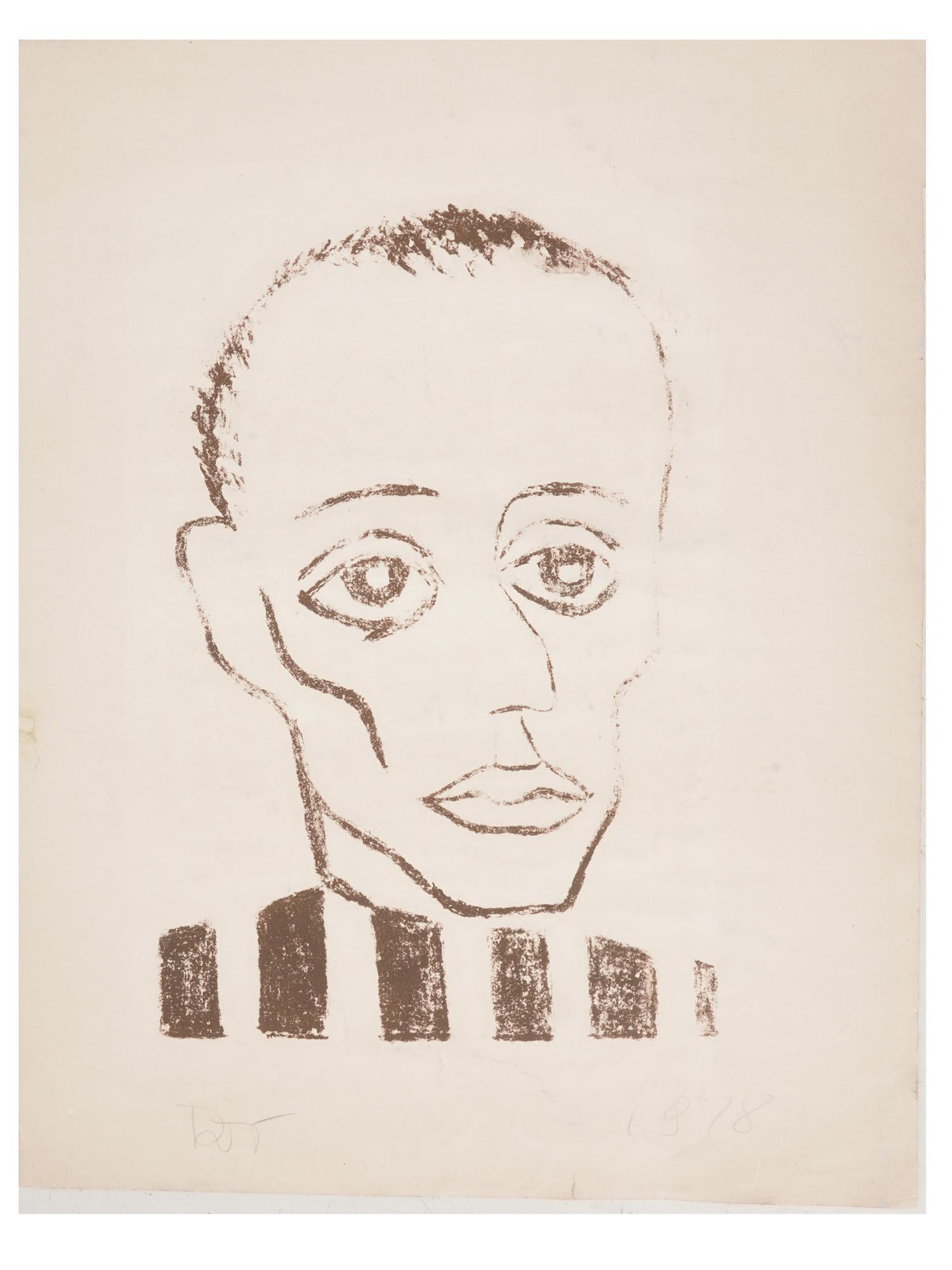 RUSSIAN LITHOGRAPH MANDELSTAMP BY GENNADY GLICKMAN: A vintage lithograph print depicting a Russian and Soviet poet Osip Mandelstam by Gennady Naumovich Glickman, Ukrainian, Soviet, 1921 - 1991. Signed with the initials lower left and dated 1978 lower r