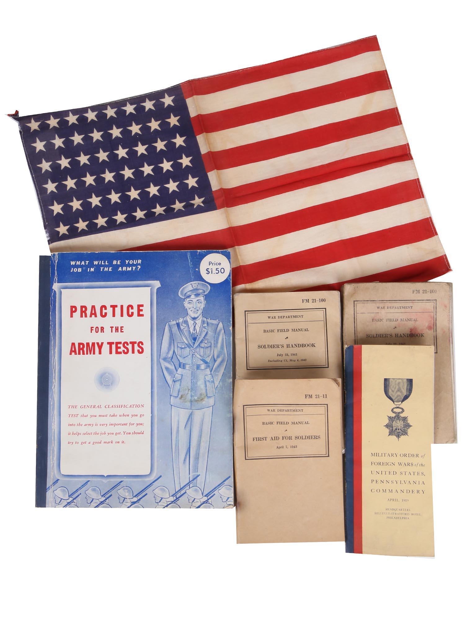 AMERICAN VINTAGE MILITARY WWII HANDBOOKS AND FLAG (1 of 12)
