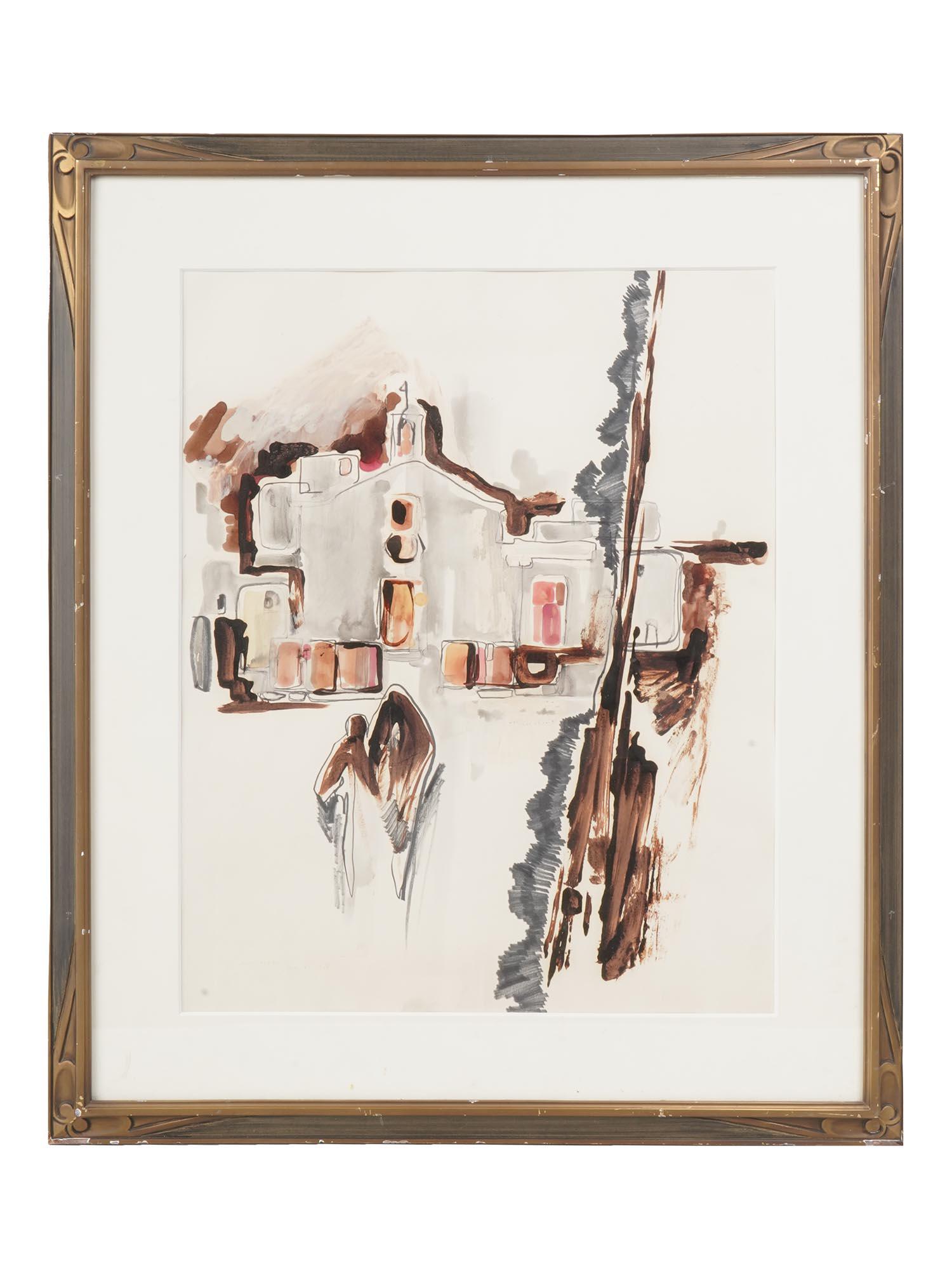 VINTAGE ABSTRACT CITYSCAPE MIXED MEDIA DRAWING (1 of 3)