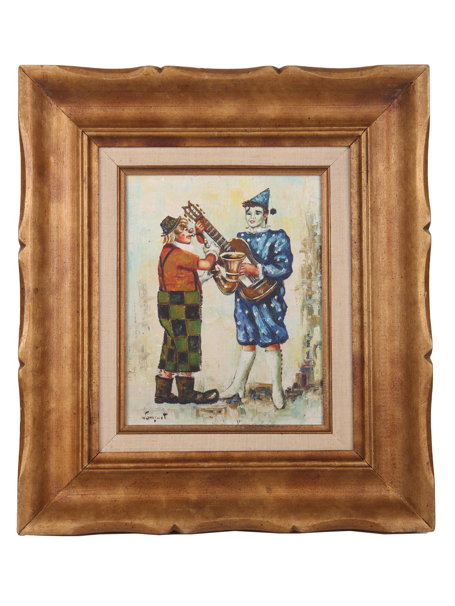 VINTAGE FRENCH OIL PAINTING CLOWN SIGNED LONGUET (1 of 4)