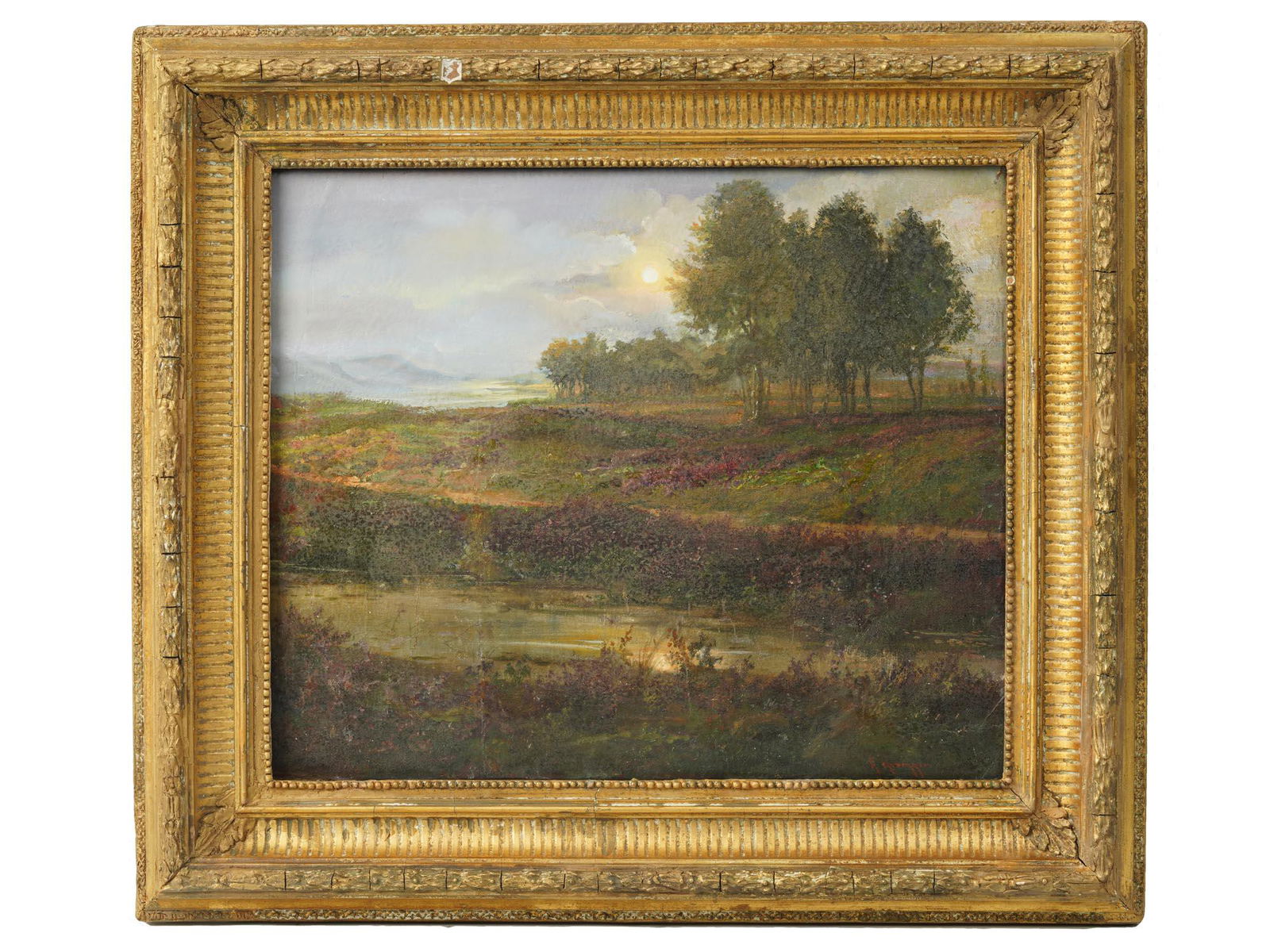 ALOIS ARNEGGER OIL ON CANVAS LANDSCAPE PAINTING: A vintage oil on canvas river landscape painting by Alois Arnegger, Austrian, 1879 - 1963. Signed in red on the lower right. Professionally framed. Alois Arnegger is known for Landscape and coastal vi