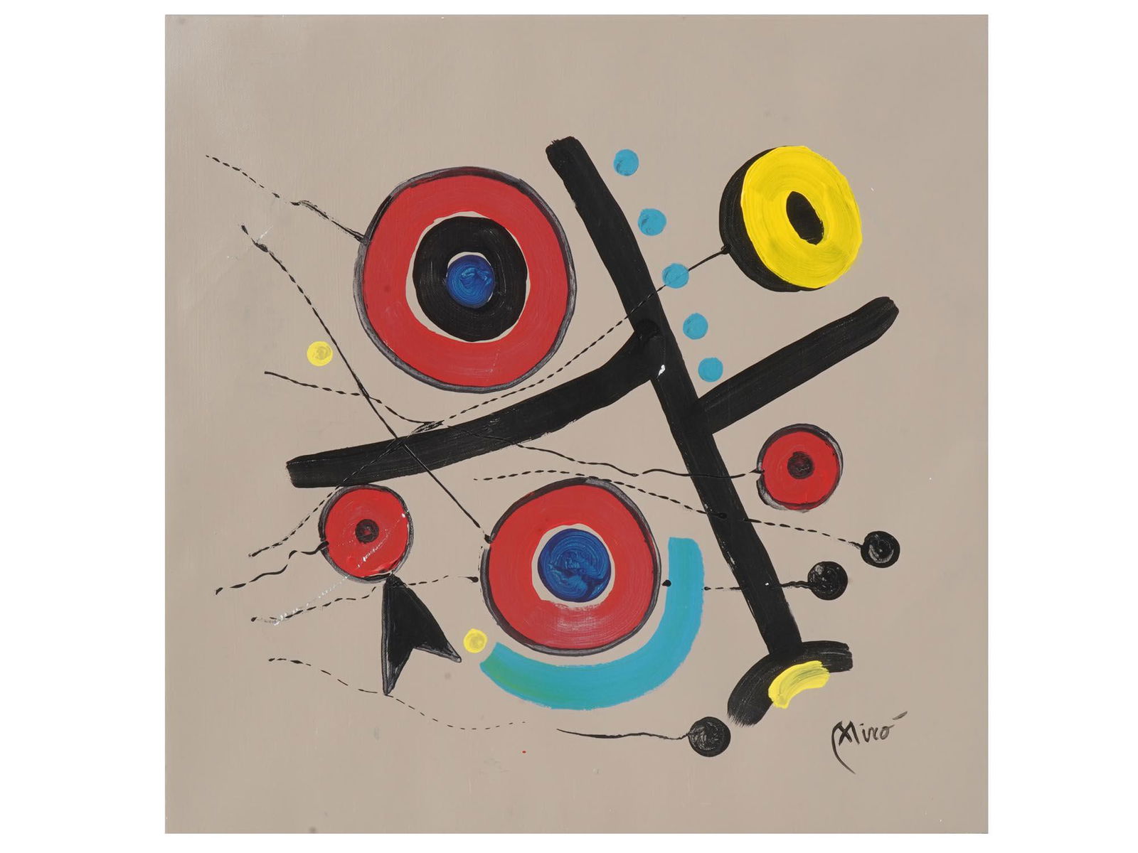 ATTRIBUTED TO JOAN MIRO ABSTRACT OIL PAINTING (1 of 4)