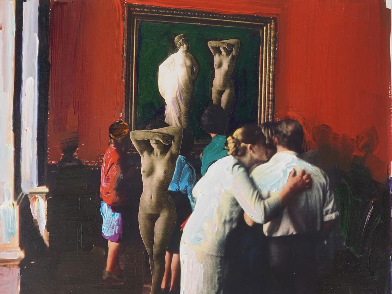 MID CENTURY MIXED MEDIA PAINTING OVER PHOTOGRAPH (1 of 4)