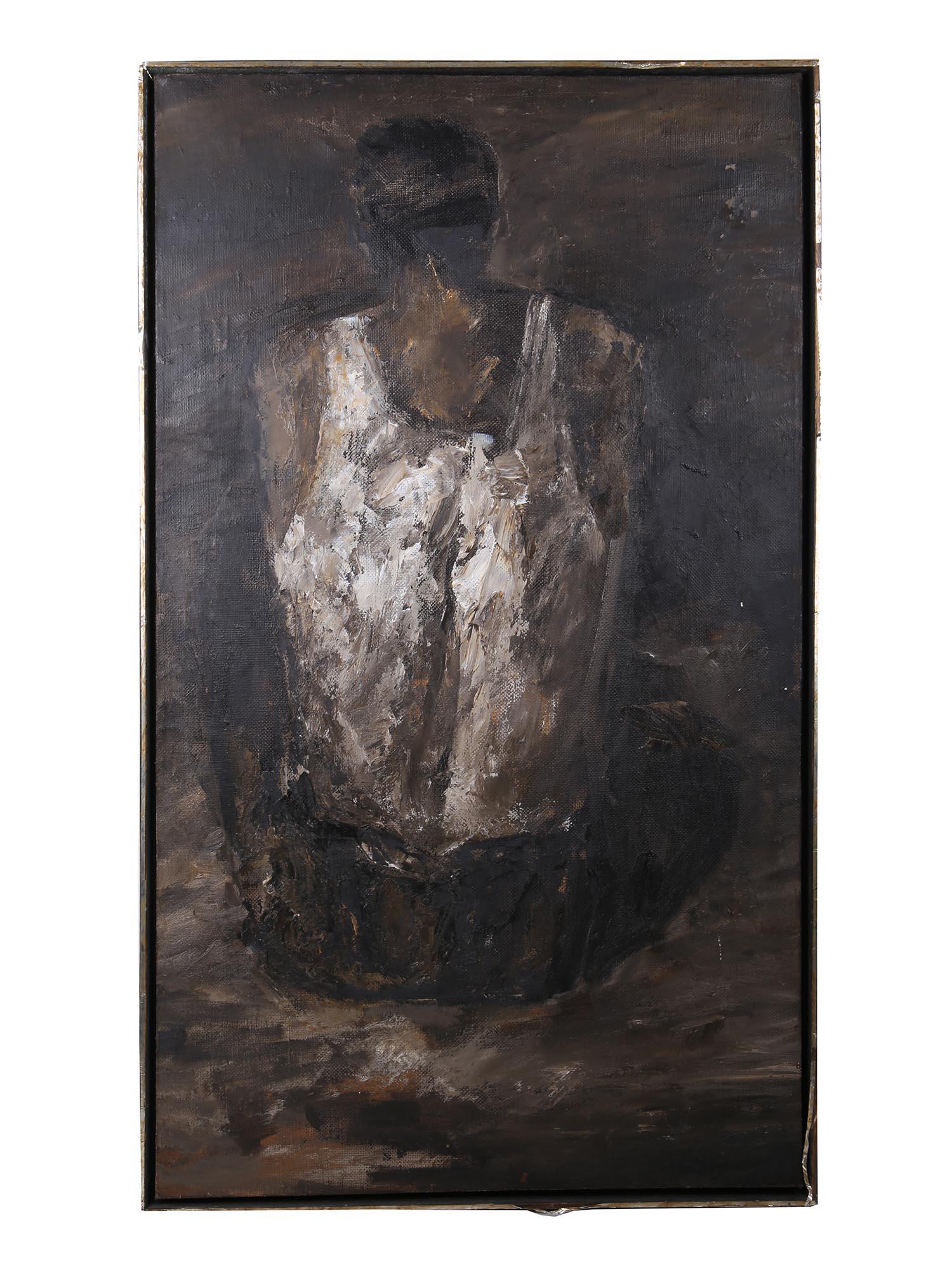 RUSSIAN OIL PAINTING BY VYACHESLAV POLISHCHUK: Vyacheslav Slava Vladimirovich Polishchuk (Russian Soviet, American, born 1961) oil painting on canvas, Seated Back, 1983, 1989, 1892. Signed, dated, titled, and inscribed in Cyrillic on the back. Fra