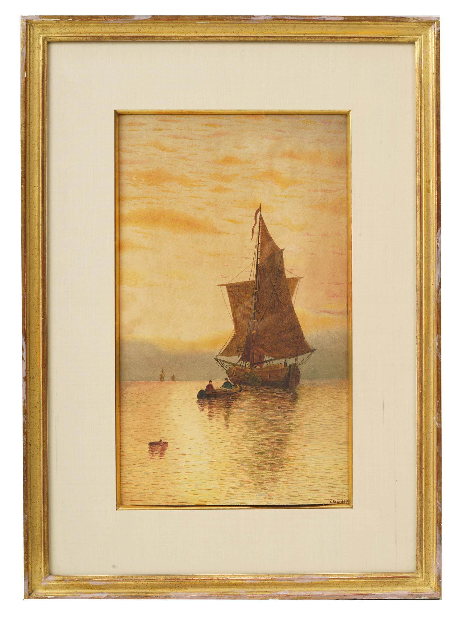ANTIQUE ROMANTICISM PAINTING SIGNED K.G.L 18891889 (1 of 5)