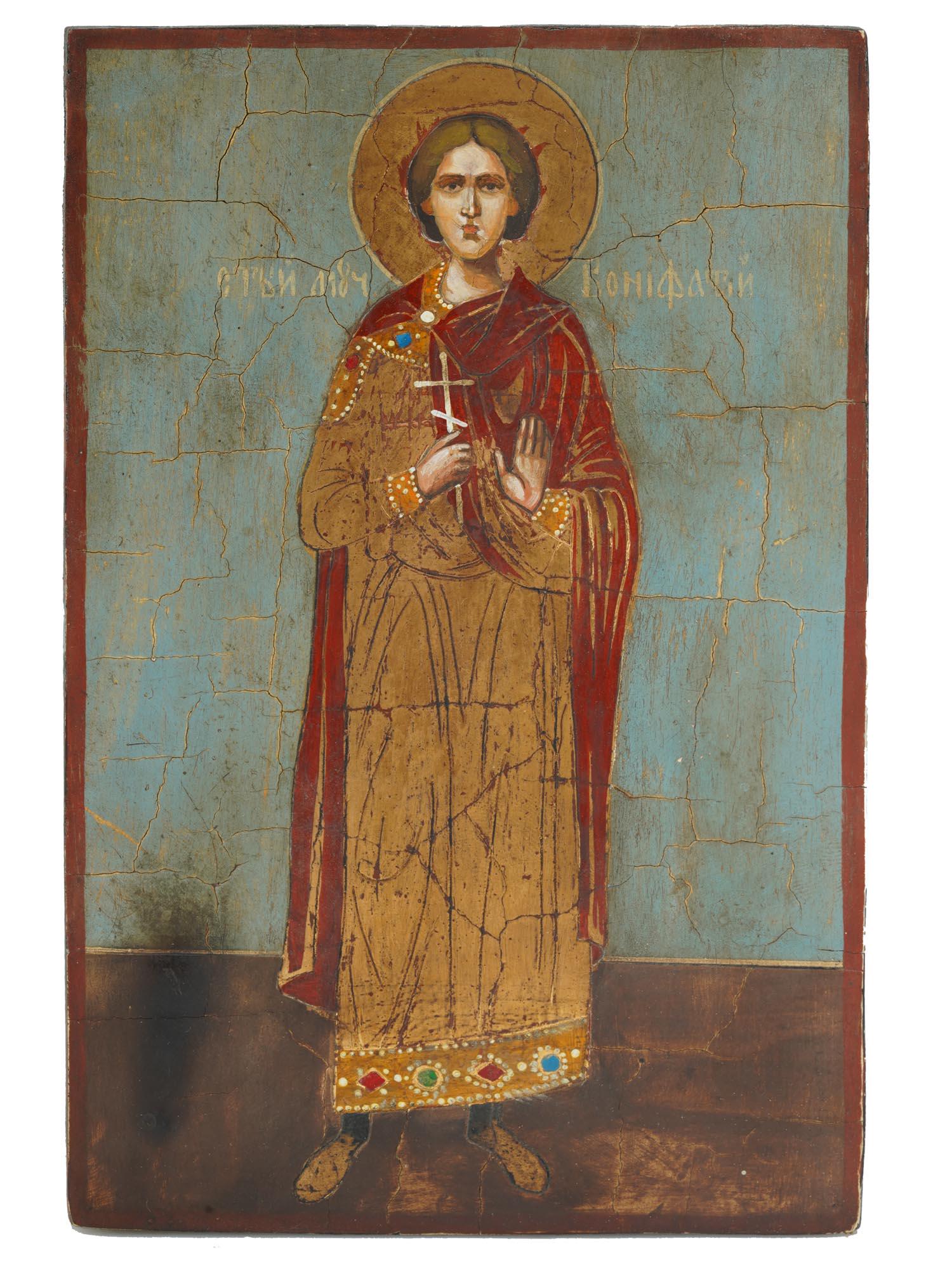 A RUSSIAN ORTHODOX ICON OF ST BONIFACE OF TARSUS (0170) on Mar 19