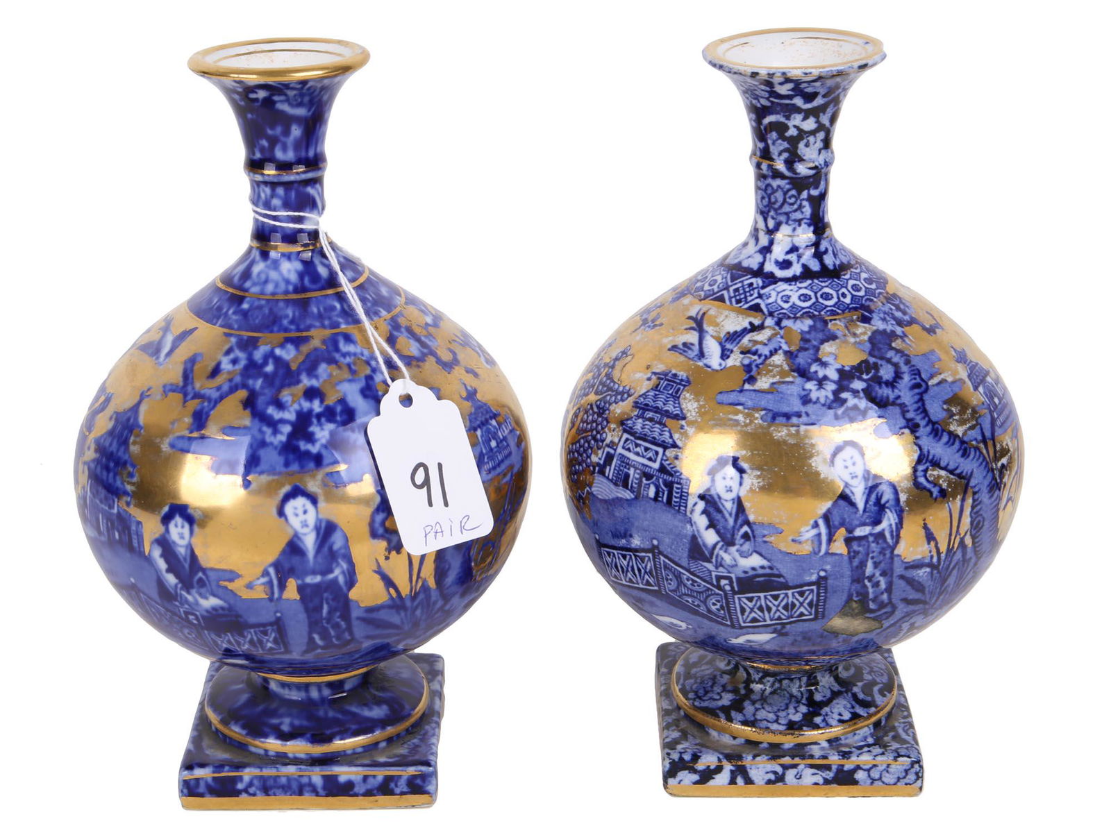 PAIR ANTIQUE ENGLISH CHINOISERIE PORCELAIN VASES (1 of 9)