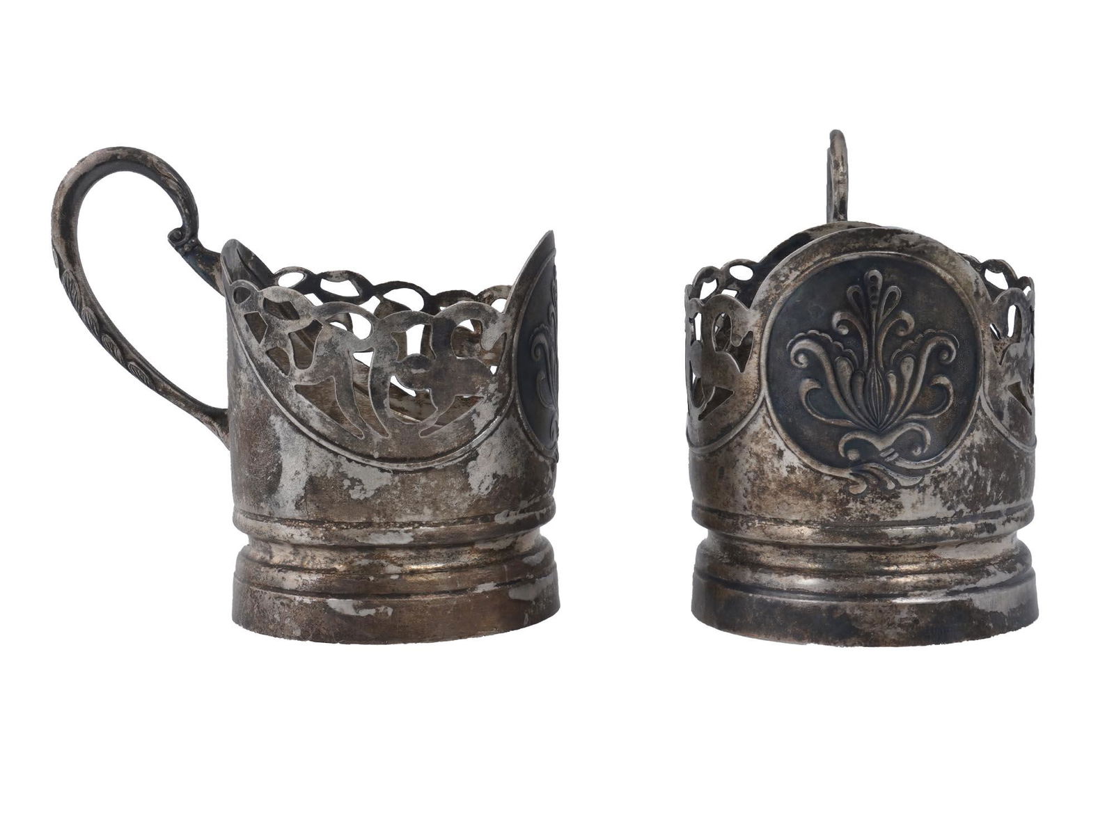 TWO ANTIQUE RUSSIAN SILVER TEA CUP HOLDERS (1 of 4)