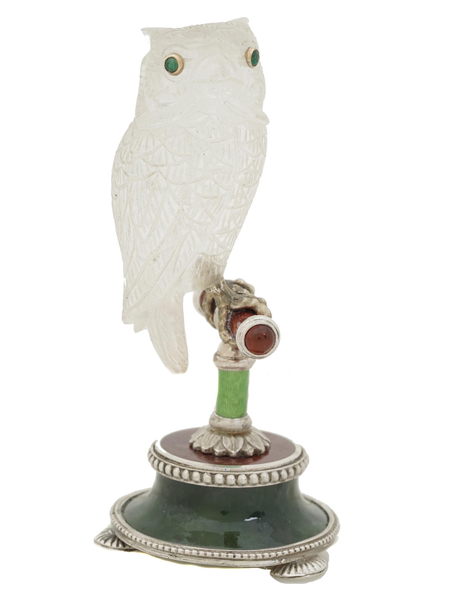 RUSSIAN SILVER  JADE ENAMEL CRYSTAL OWL FIGURINE (1 of 6)
