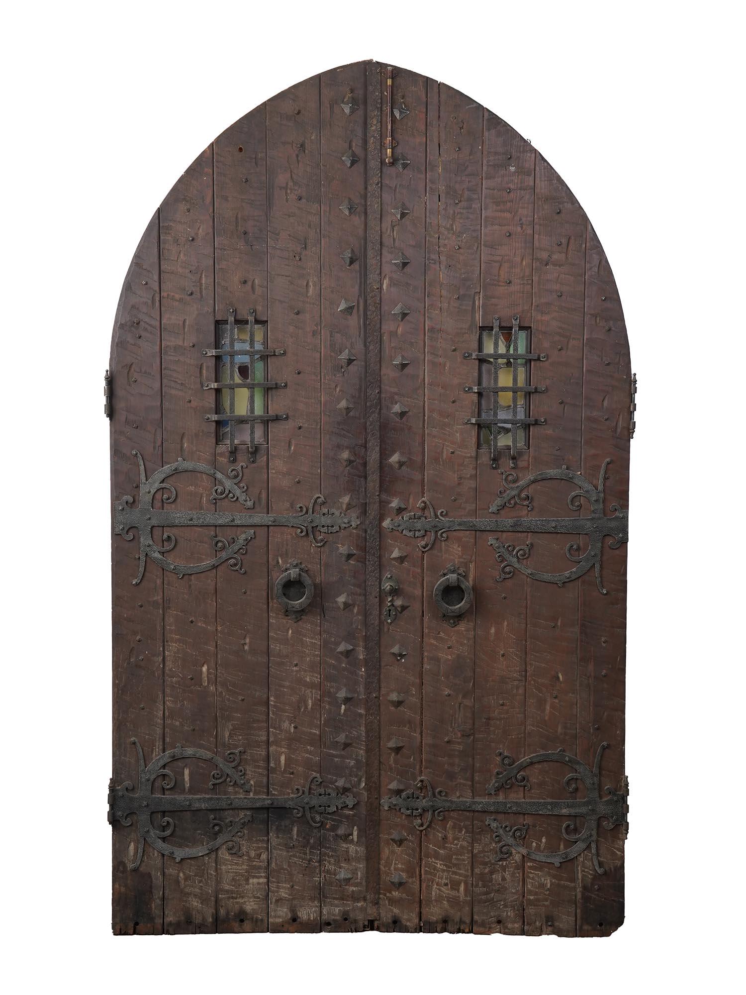 ANTIQUE CATHEDRAL WOODEN DOOR WITH STAINED GLASS (1 of 9)