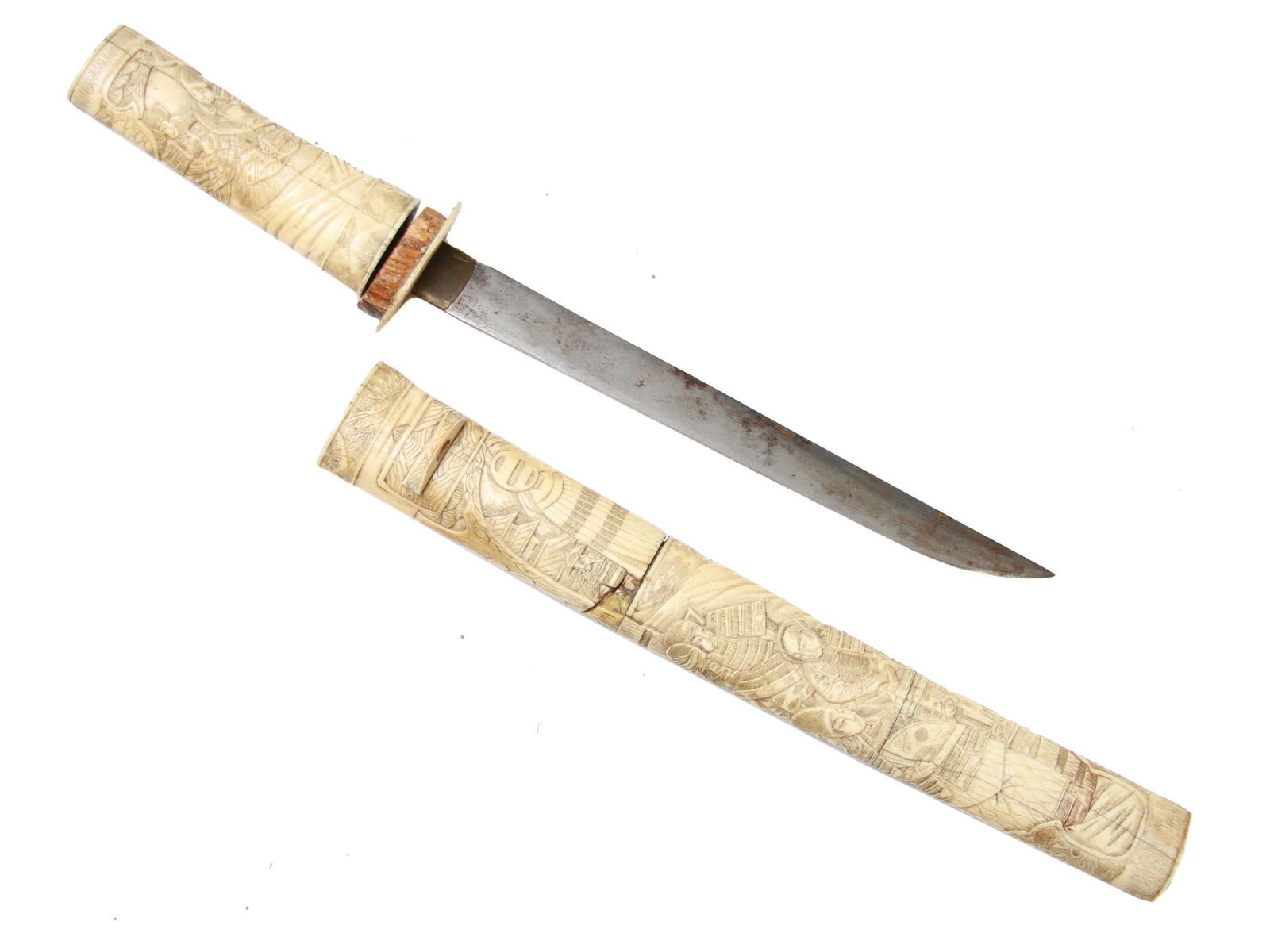 JAPANESE MEIJI ERA TANTO SAMURAI CARVED DAGGER (1 of 8)