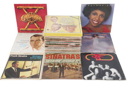 VINTAGE AMERICAN POP MUSIC VINYL LP COLLECTION: A large lot of vintage LP records, mainly American pop music including the albums by Frank Sinatra, Donna Summer, Barbara Streisand, Eddie Kendricks, Julio Iglesias, Janet Jackson, Jimmy Castor, Billy