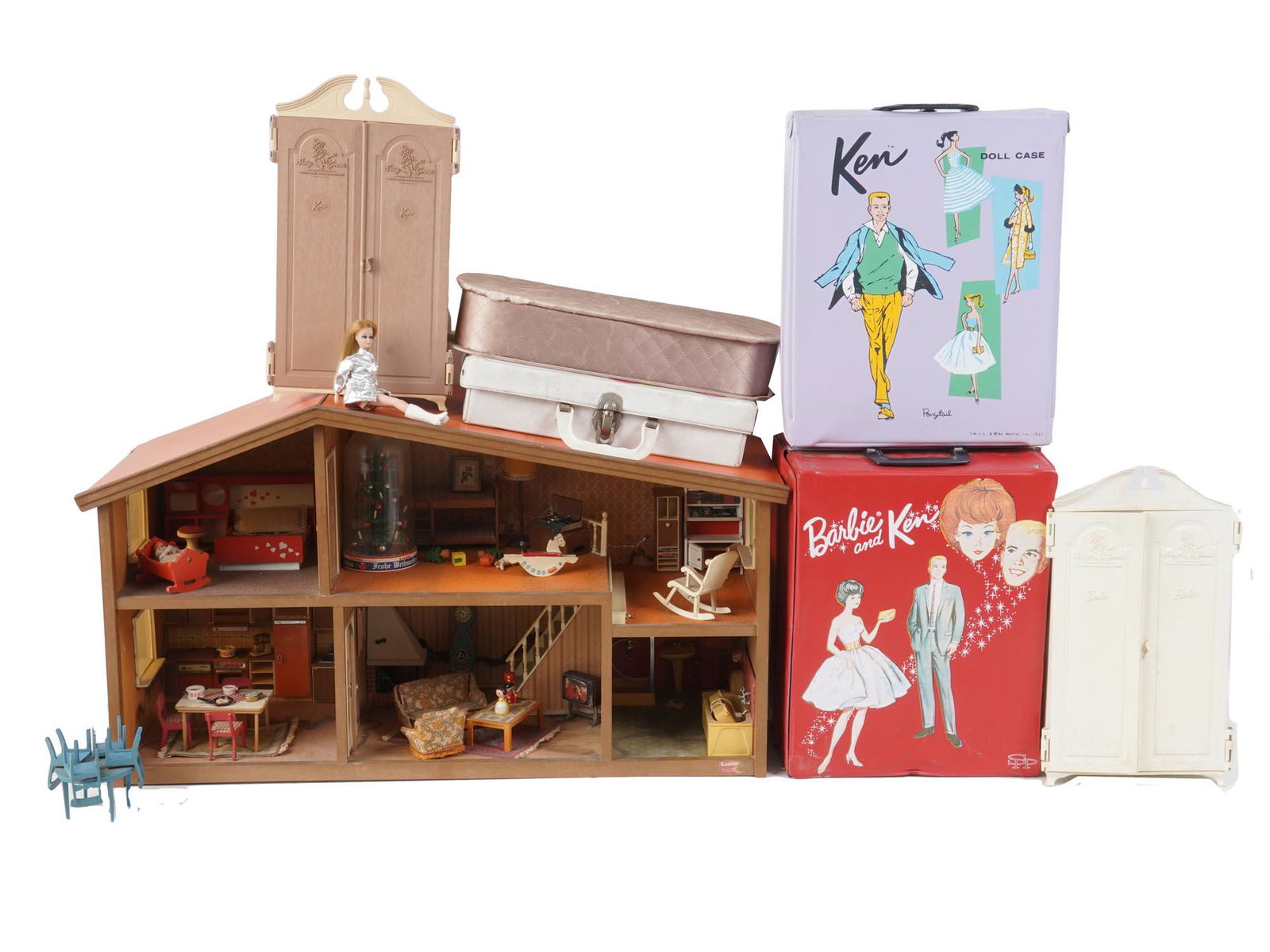 Barbie And Ken Doll Cases And Doll House Set