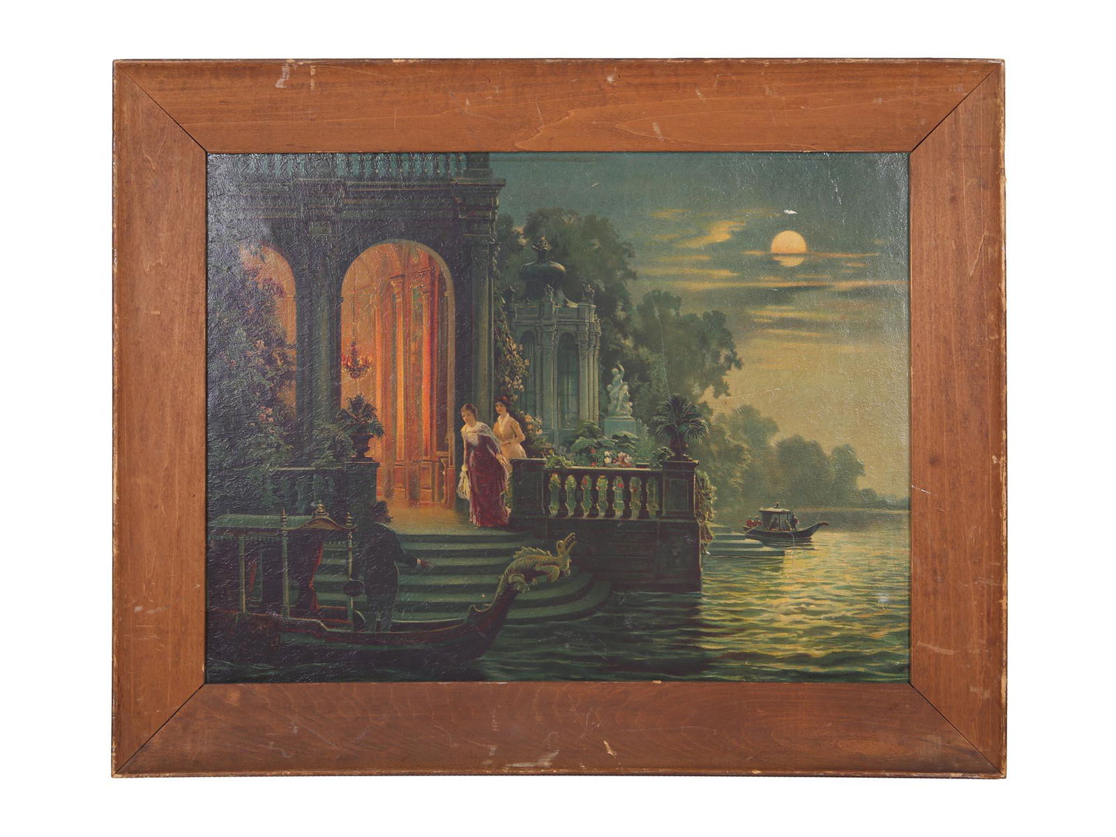 VINTAGE PRINT ON BOARD VENICE AT NIGHT VIEW FRAMED (1 of 5)