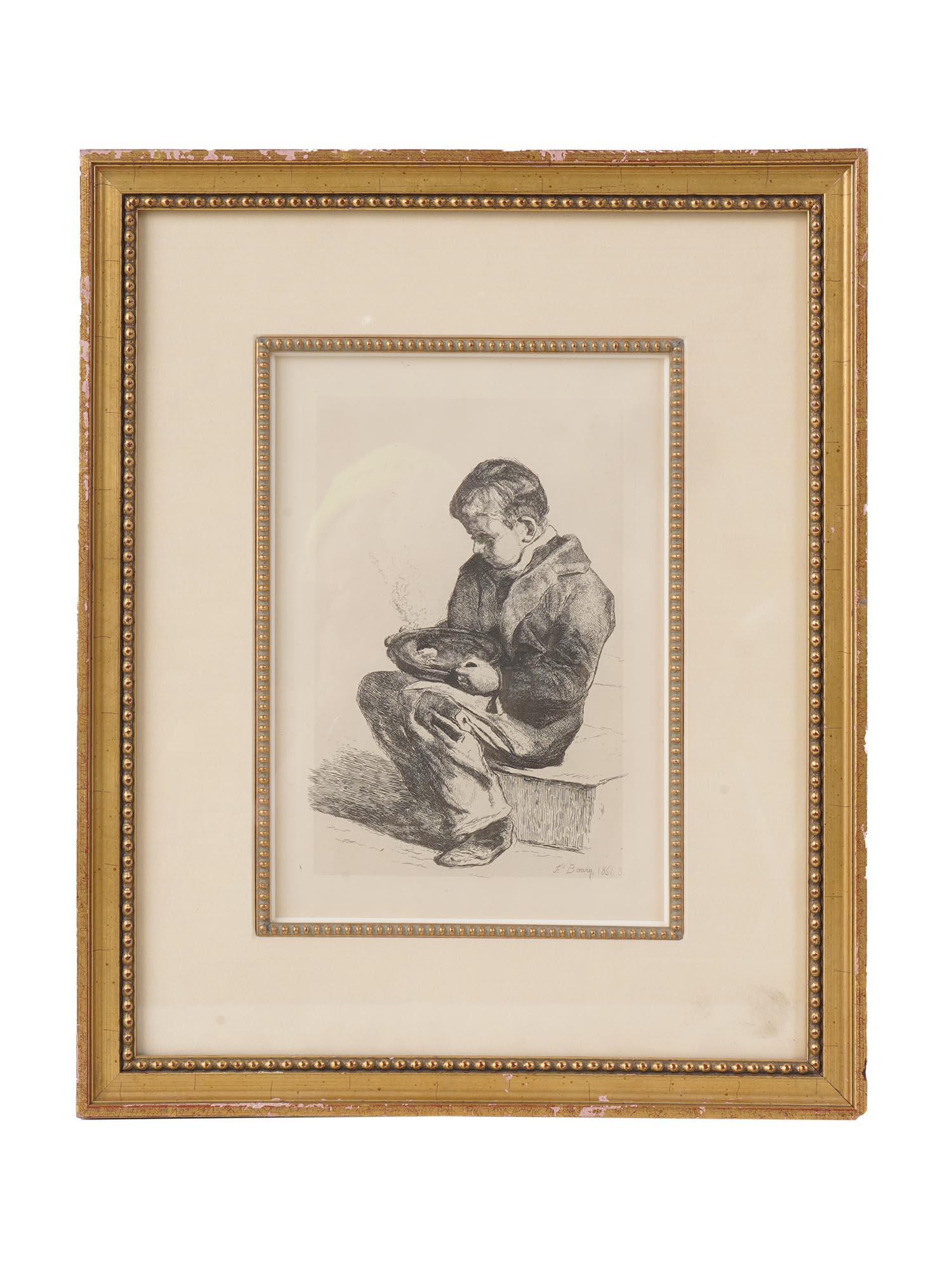VINTAGE ETCHING BOY WITH A PLATE BY BONVIN (1 of 8)