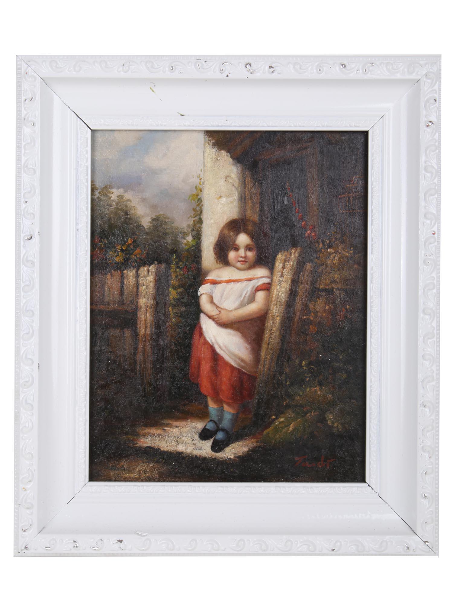 EUROPEAN SCHOOL OIL PAINTING SIGNED BY THE ARTIST: A vintage European School oil painting on board depicting a portrait of a child in the manner of John Dawson Watson (British, 1832-1892). Signed by the artist lower right. Circa: first half of the 20t