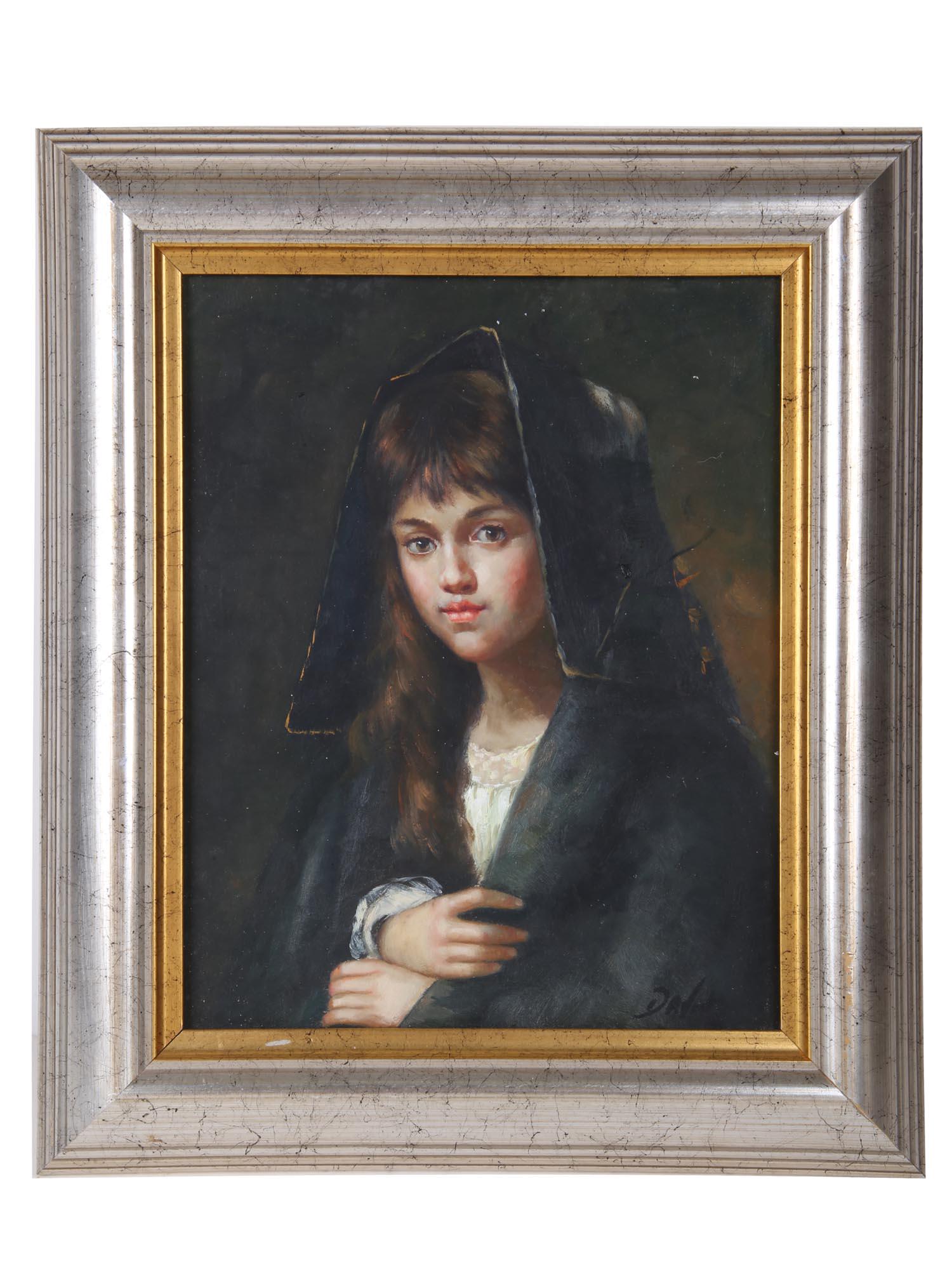 EUROPEAN SCHOOL OIL PAINTING SIGNED BY THE ARTIST: A vintage European School oil painting on board depicting a portrait of a girl in the manner of John Dawson Watson (British, 1832-1892). Signed by the artist lower right. Circa: first half of the 20th