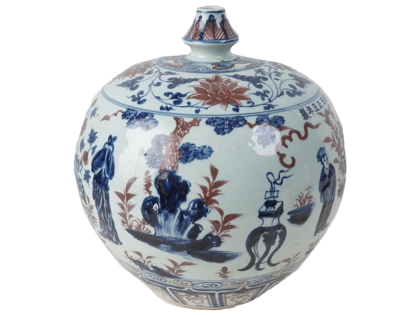 LARGE ANTIQUE GLOBULAR CHINESE PORCELAIN VASE (1 of 6)