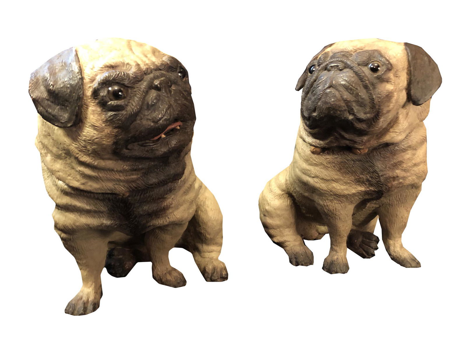 TWO AUSTRIAN TERRACOTTA FIGURINES OF PUGS C. 1890 (1 of 7)