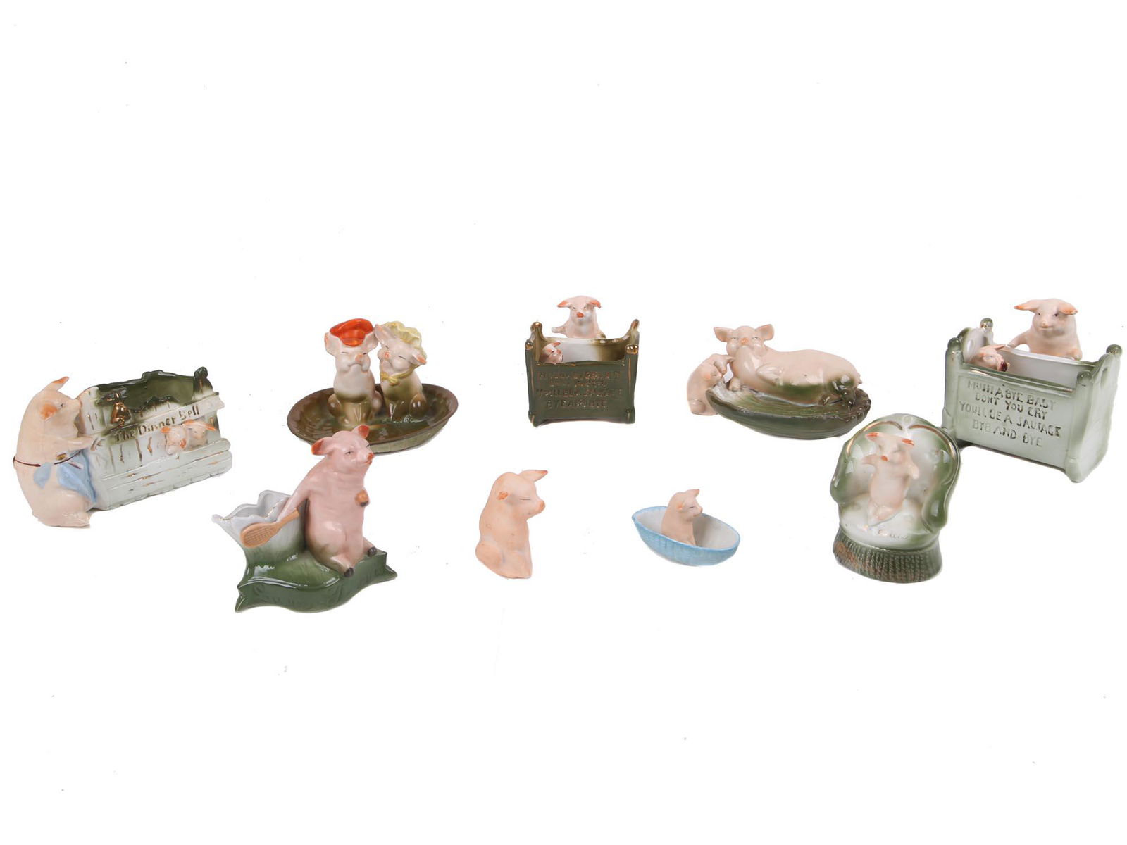 A LOT NINE GERMAN FAIRING PORCELAIN PIG FIGURINES (1 of 8)