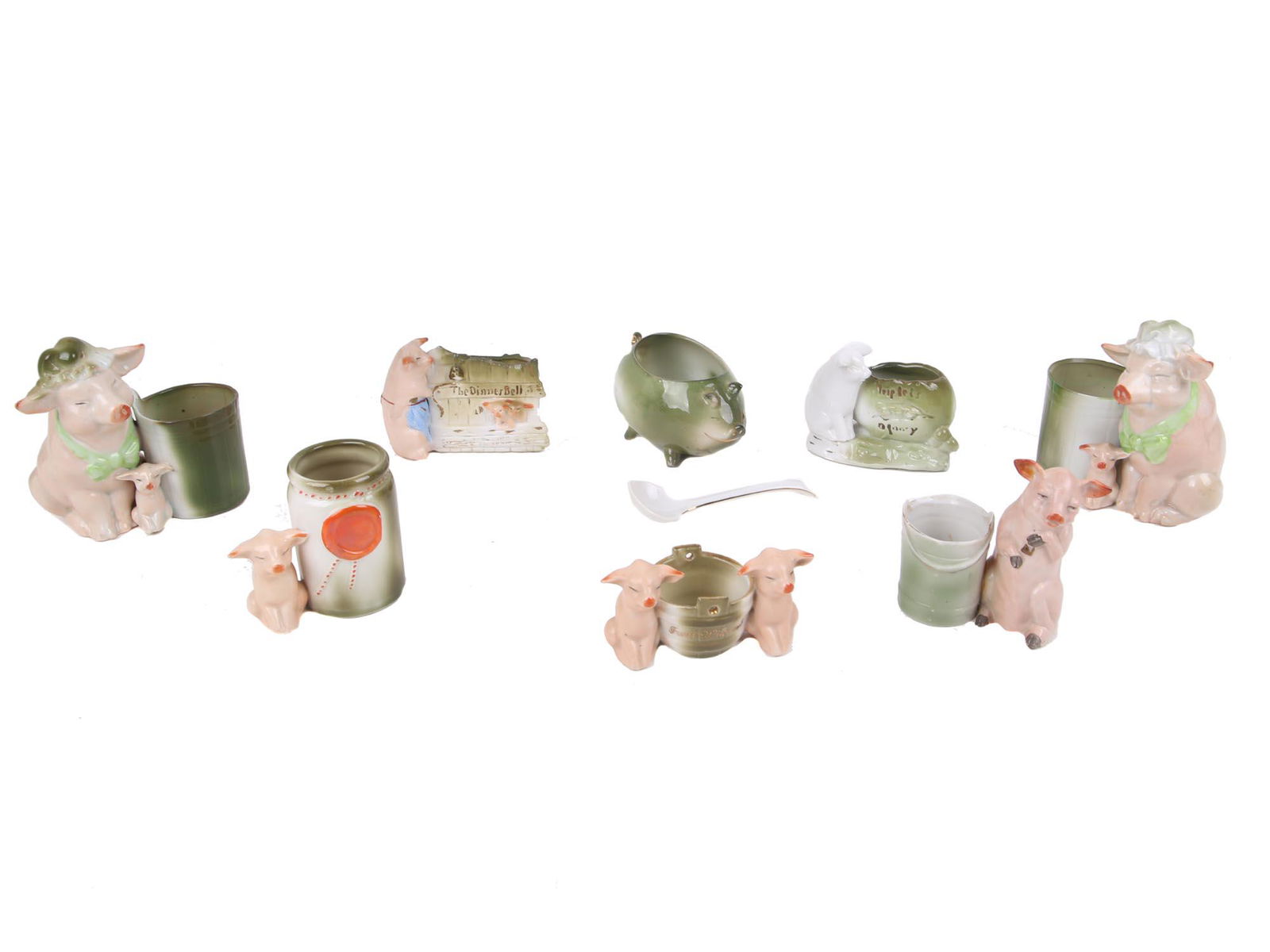 LOT EIGHT GERMAN FAIRING PORCELAIN PIG FIGURINES (1 of 9)