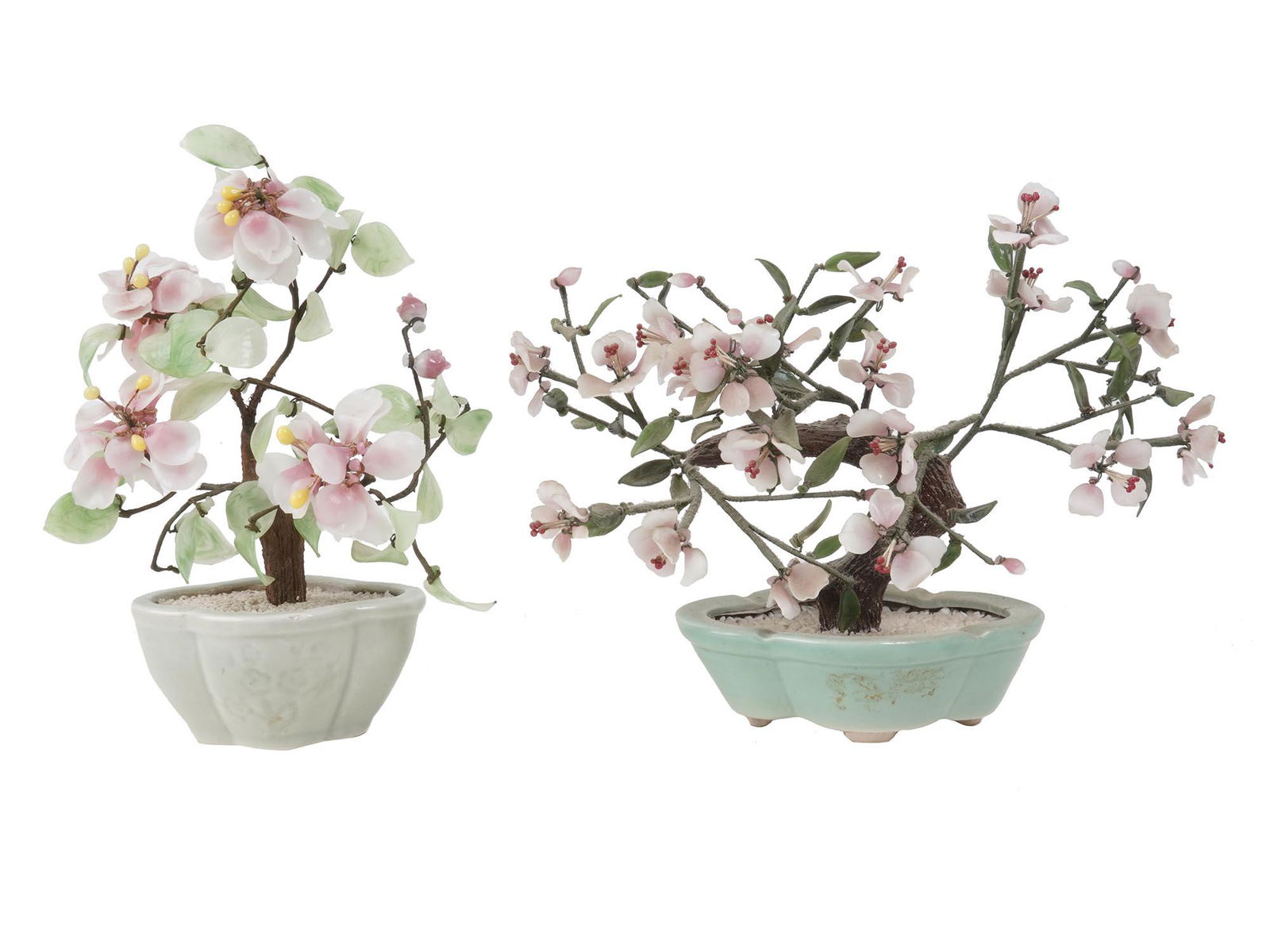 TWO DECORATIVE GLASS BONSAI SAKURA TREES (1 of 6)