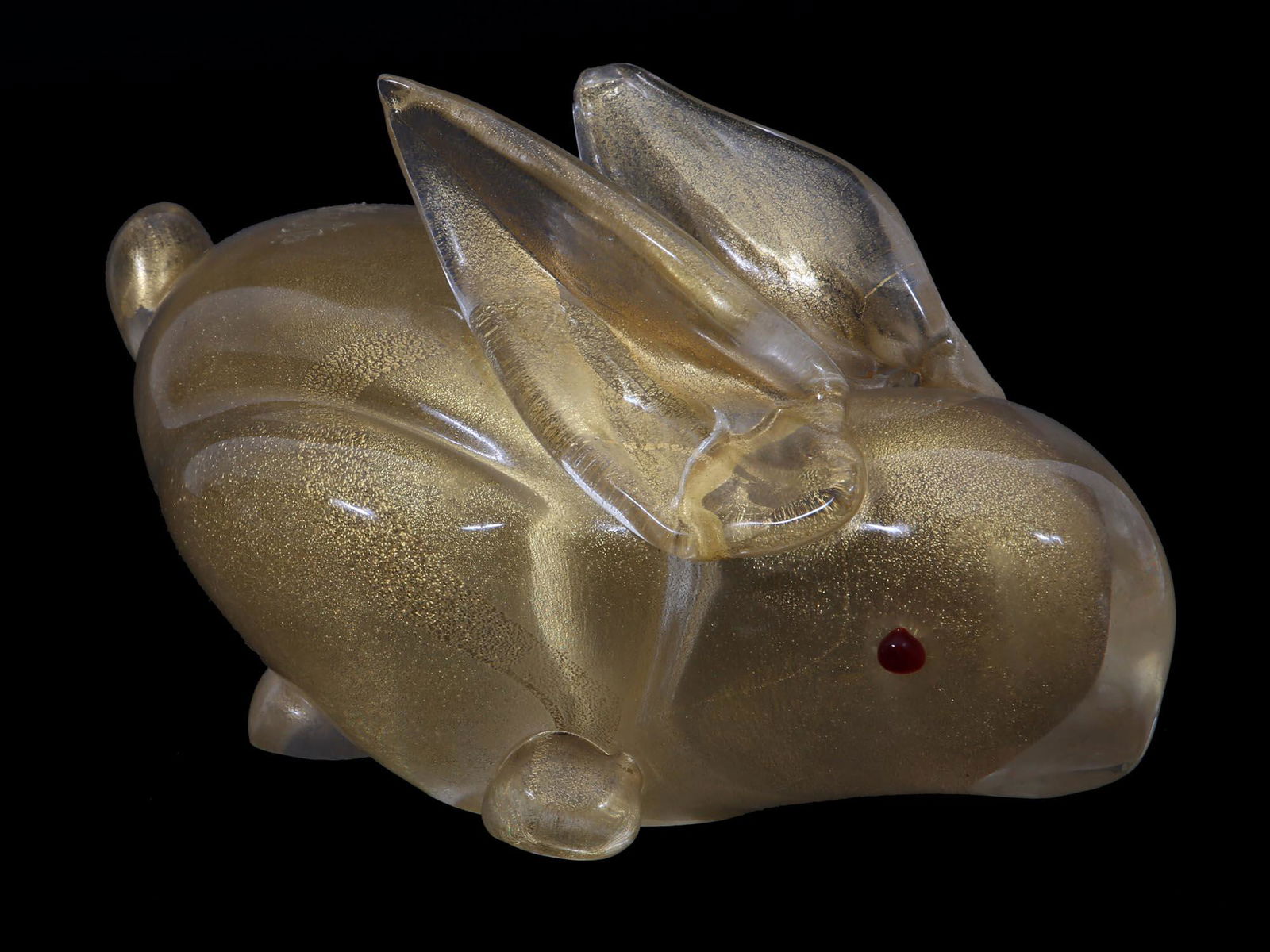 MURANO GLASS ART GOLD FLECKS RABBIT FIGURINE (1 of 6)